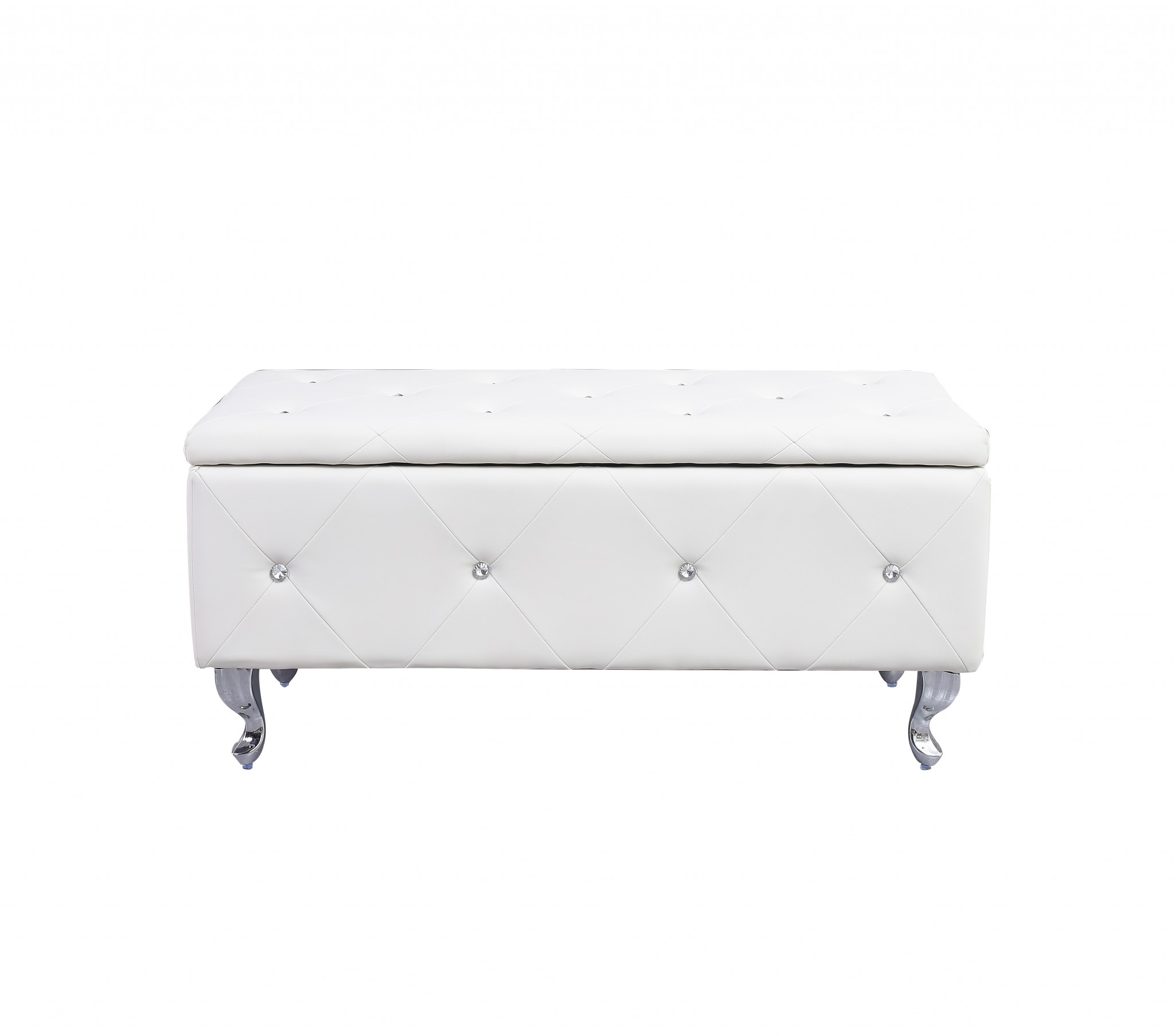 White Tufted Hard Wood Storage Bench