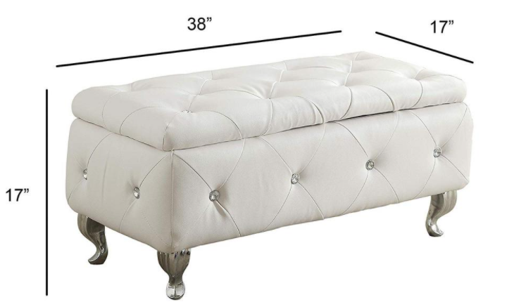 White Tufted Hard Wood Storage Bench