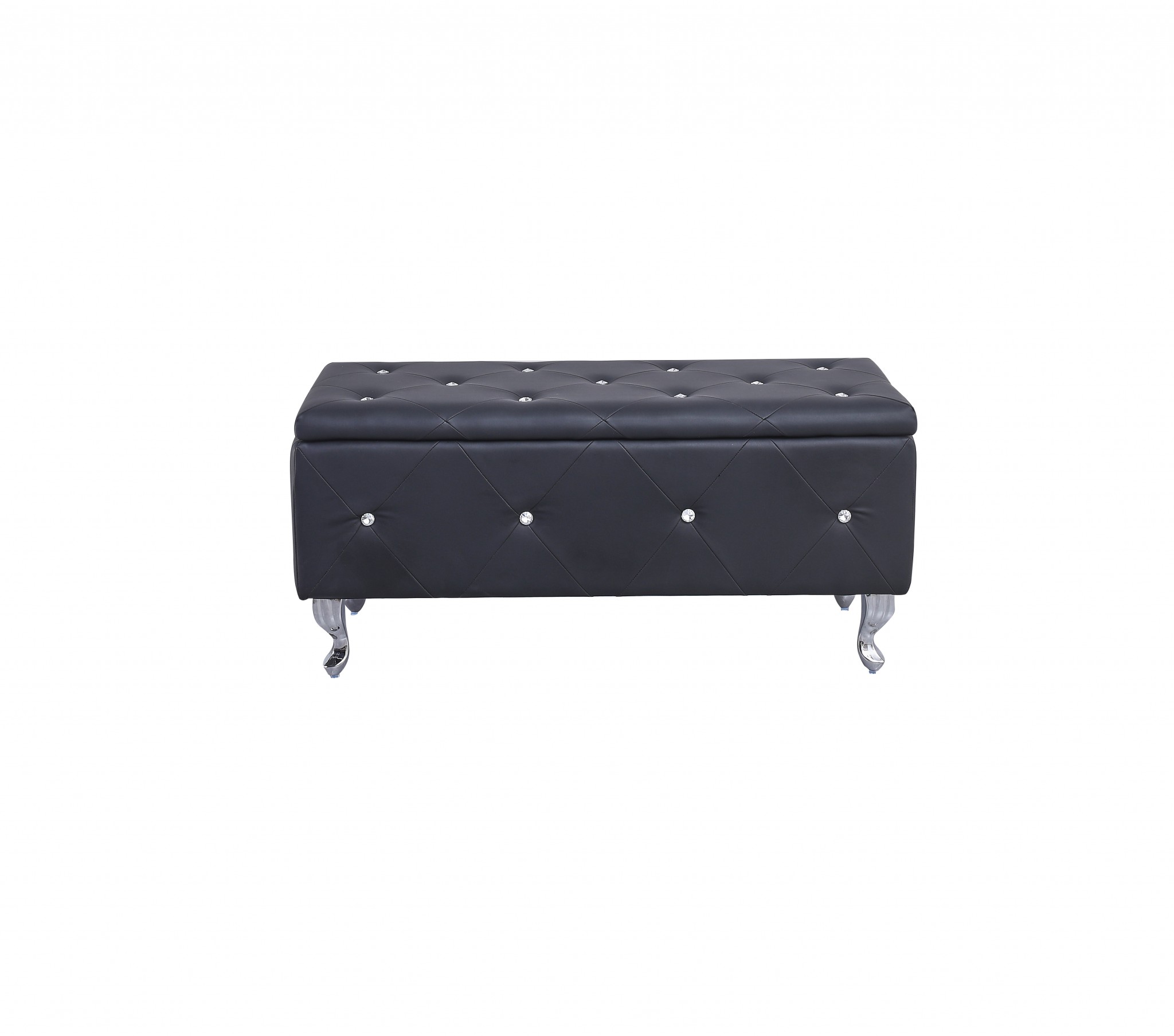 Black Tufted Hard WoodStorage Bench