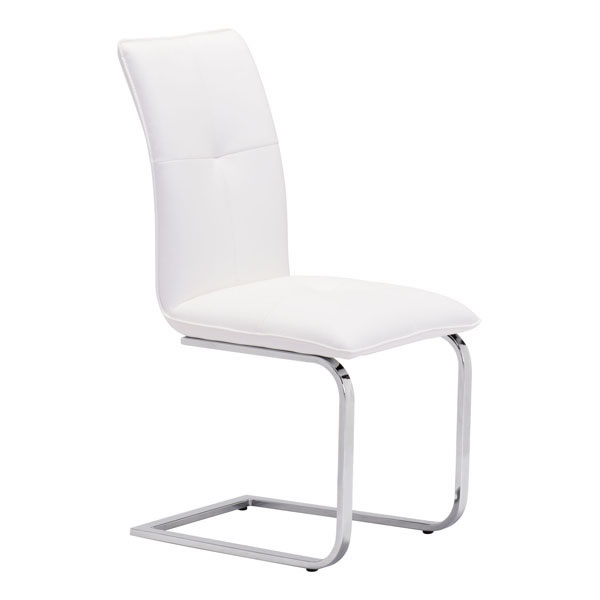 17" X 23.4" X 37" 2 Pcs White Leatherette Chromed Steel Dining Chair