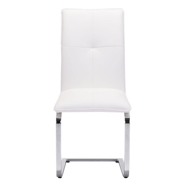 17" X 23.4" X 37" 2 Pcs White Leatherette Chromed Steel Dining Chair