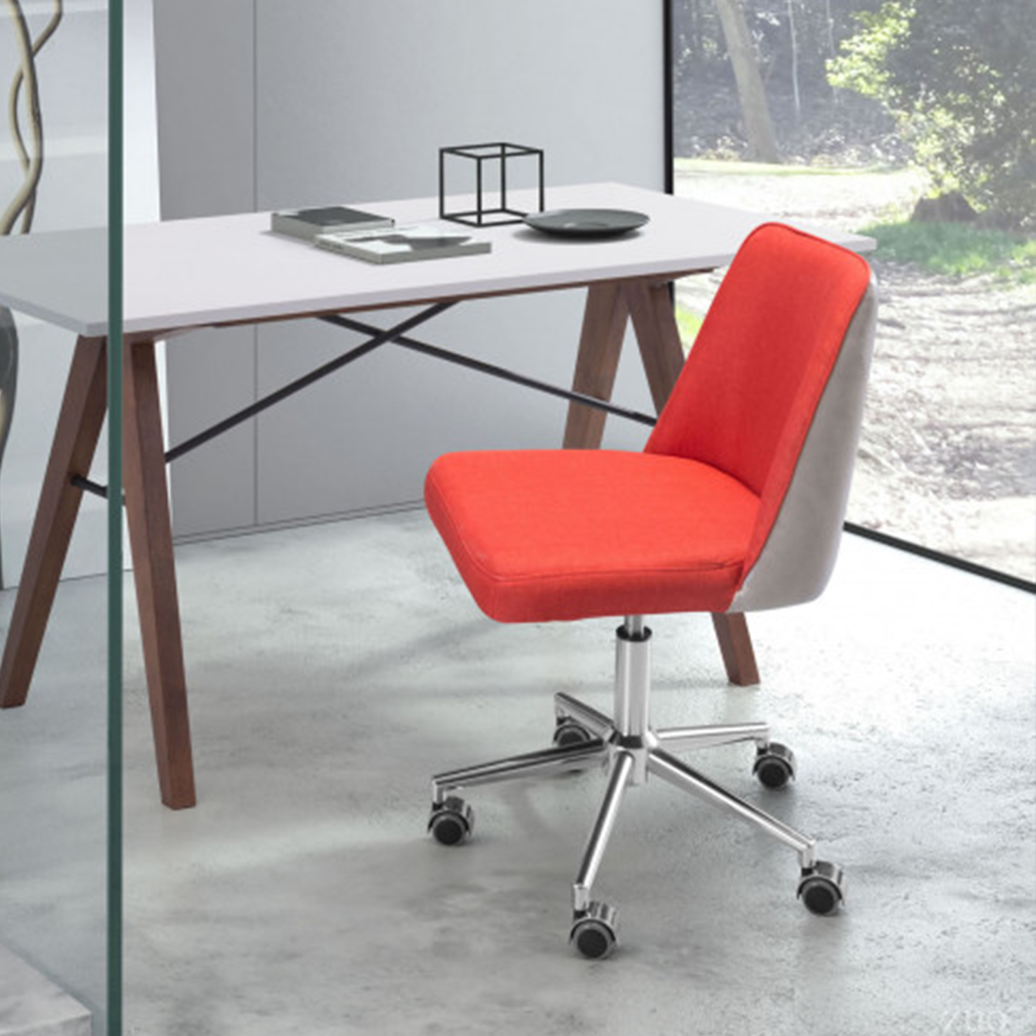 24" X 24" X 35.8" Orange/Beige Polyblend Office Chair
