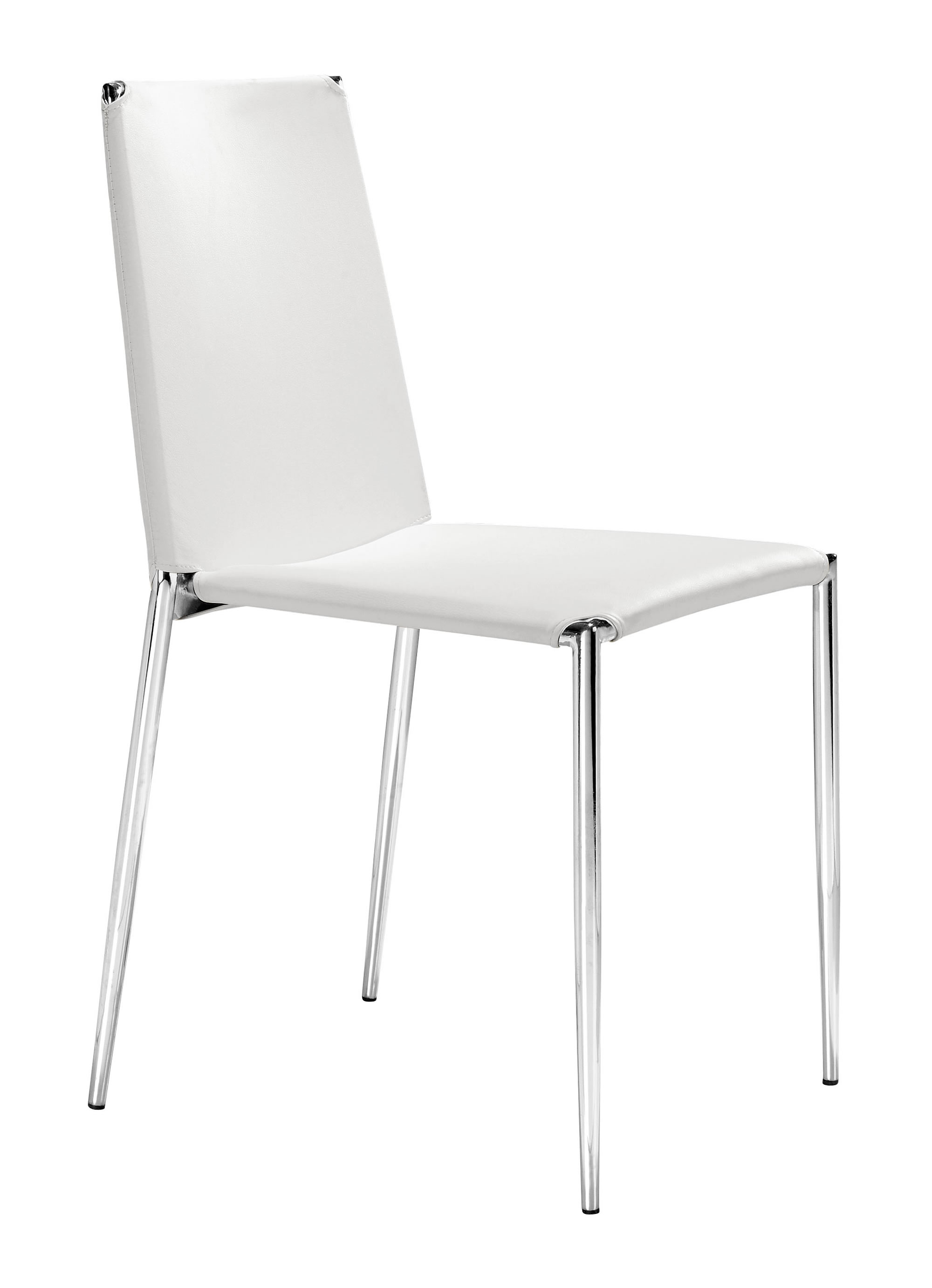 Soft White Leatherette and Chrome Stacking Dining Chairs Set of 4