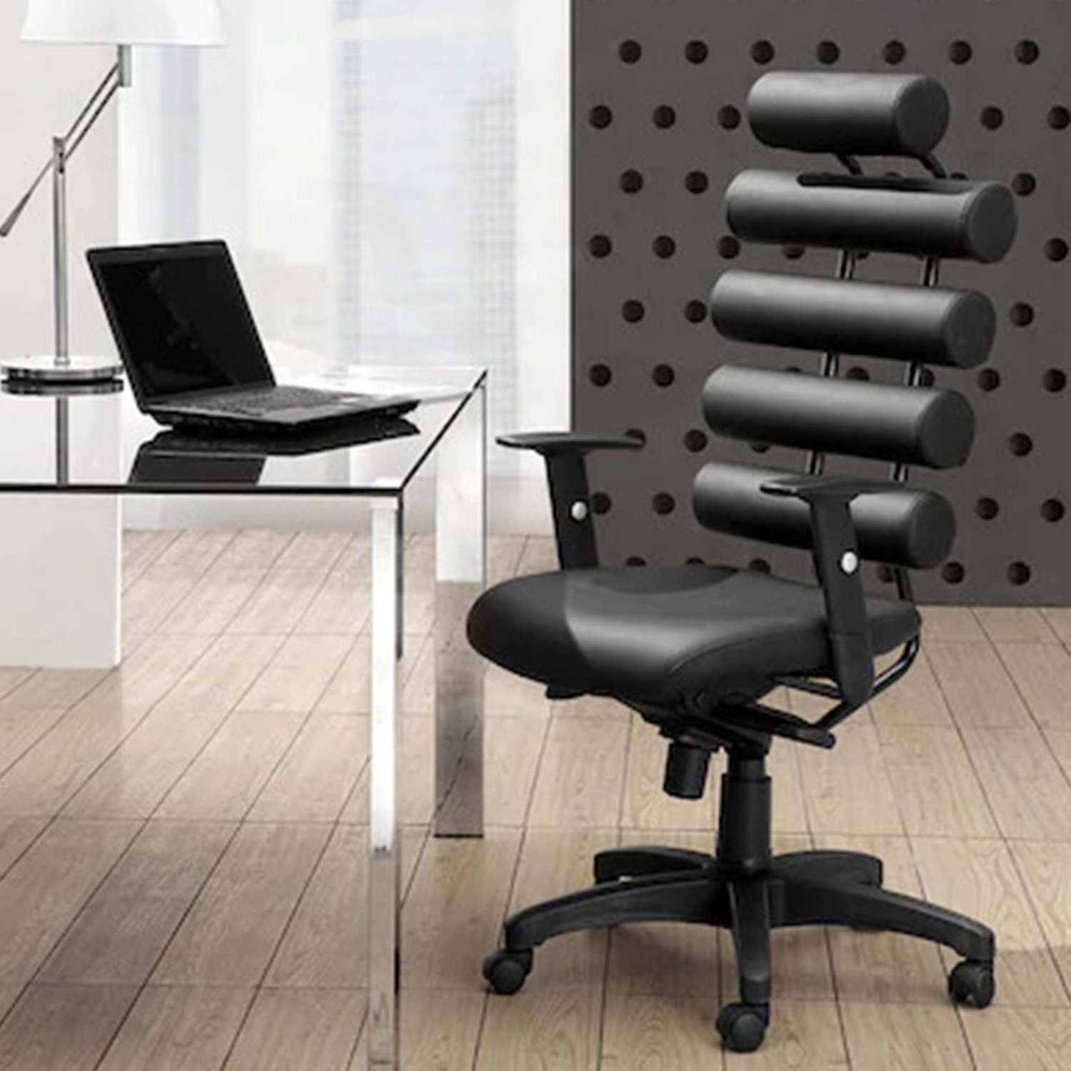 25" X 23.5" X 48.5" Black Leatherette Office Chair