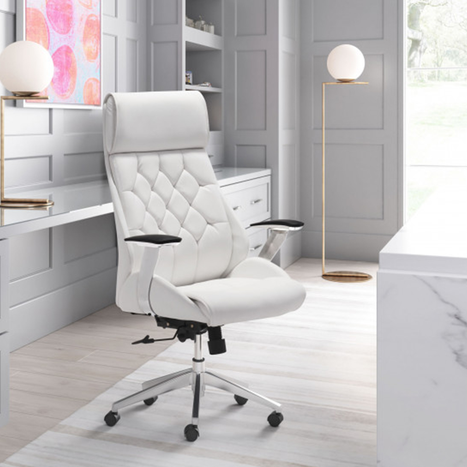 28.7" X 29" X 46.6" White Leatherette Office Chair