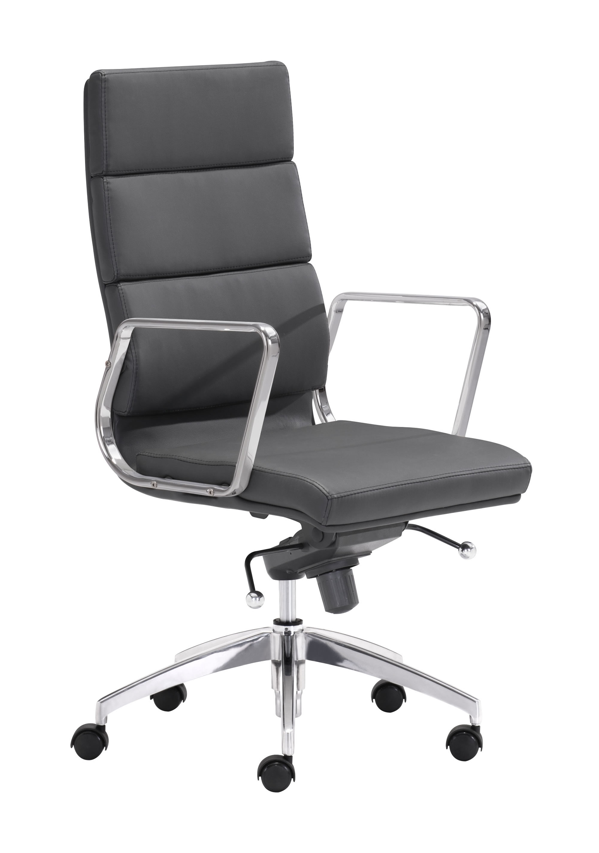 21" x 26" x 42" Black, Leatherette, Chromed Steel, High Back Office Chair