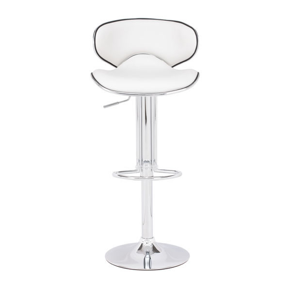 18.7" X 18.3" X 40.9" White Leatherette Chromed Steel Bar Chair