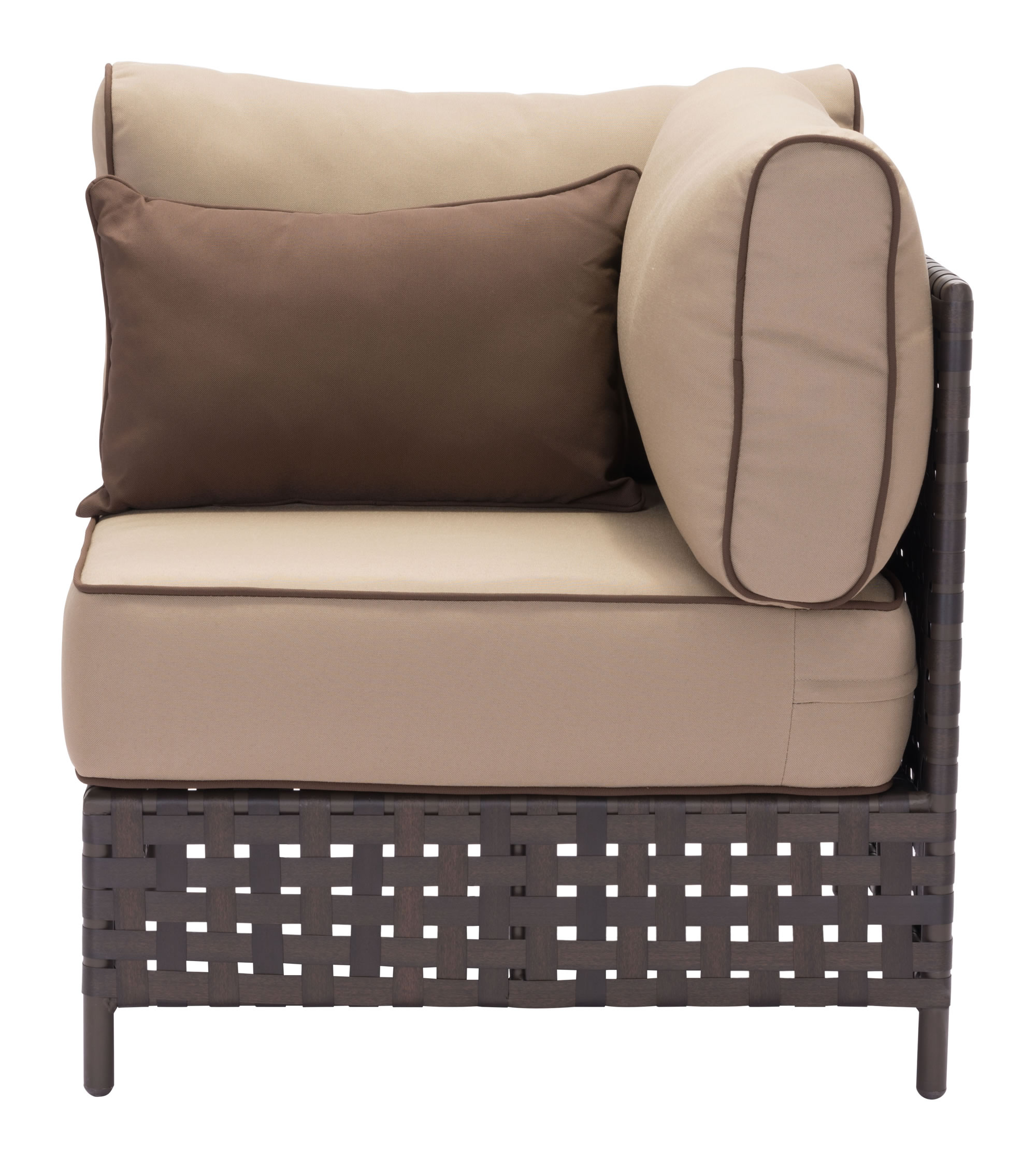 31.5" x 31.5" x 35.4" Brown & Beige, Sunproof Fabric, Aluminum, Synthetic Weave, Corner Chair