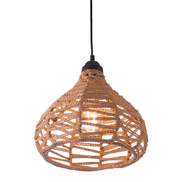 11.8" X 11.8" X 129.5" Natural Synthetic Woven Painted Metal Ceiling Lamp