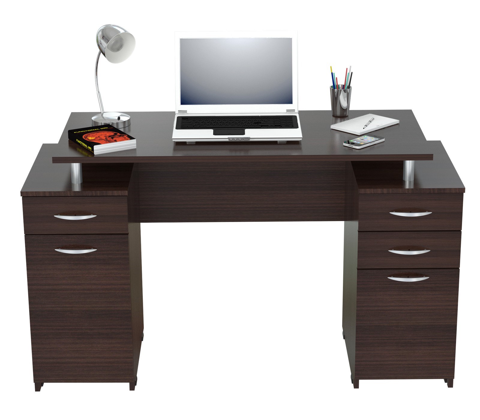 30" Espresso Melamine and Engineered Wood Computer Desk with 4 Drawers