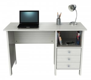 White Finish Wood Computer Desk with Three Drawers
