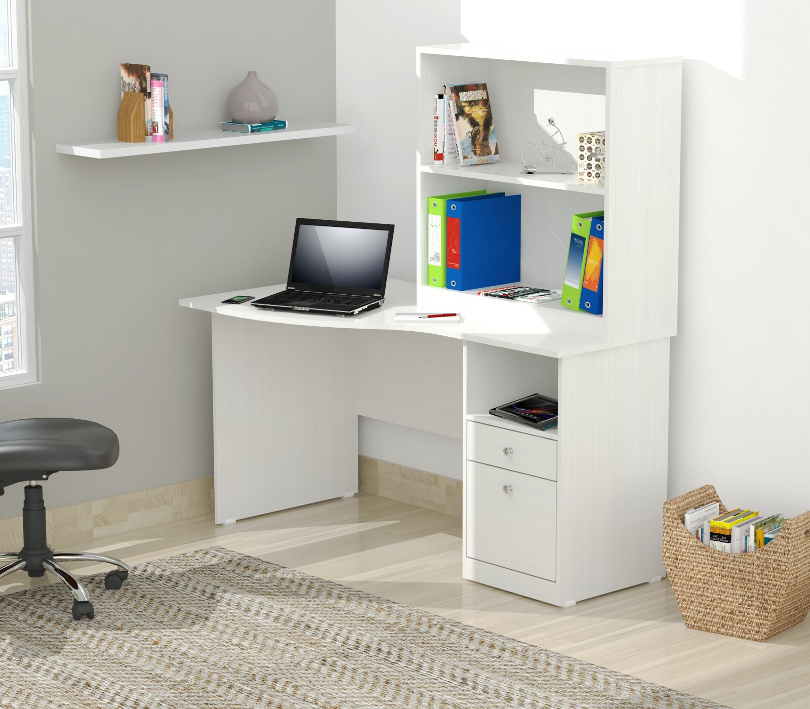 29.5" White Melamine and Engineered Wood Curved Top Desk