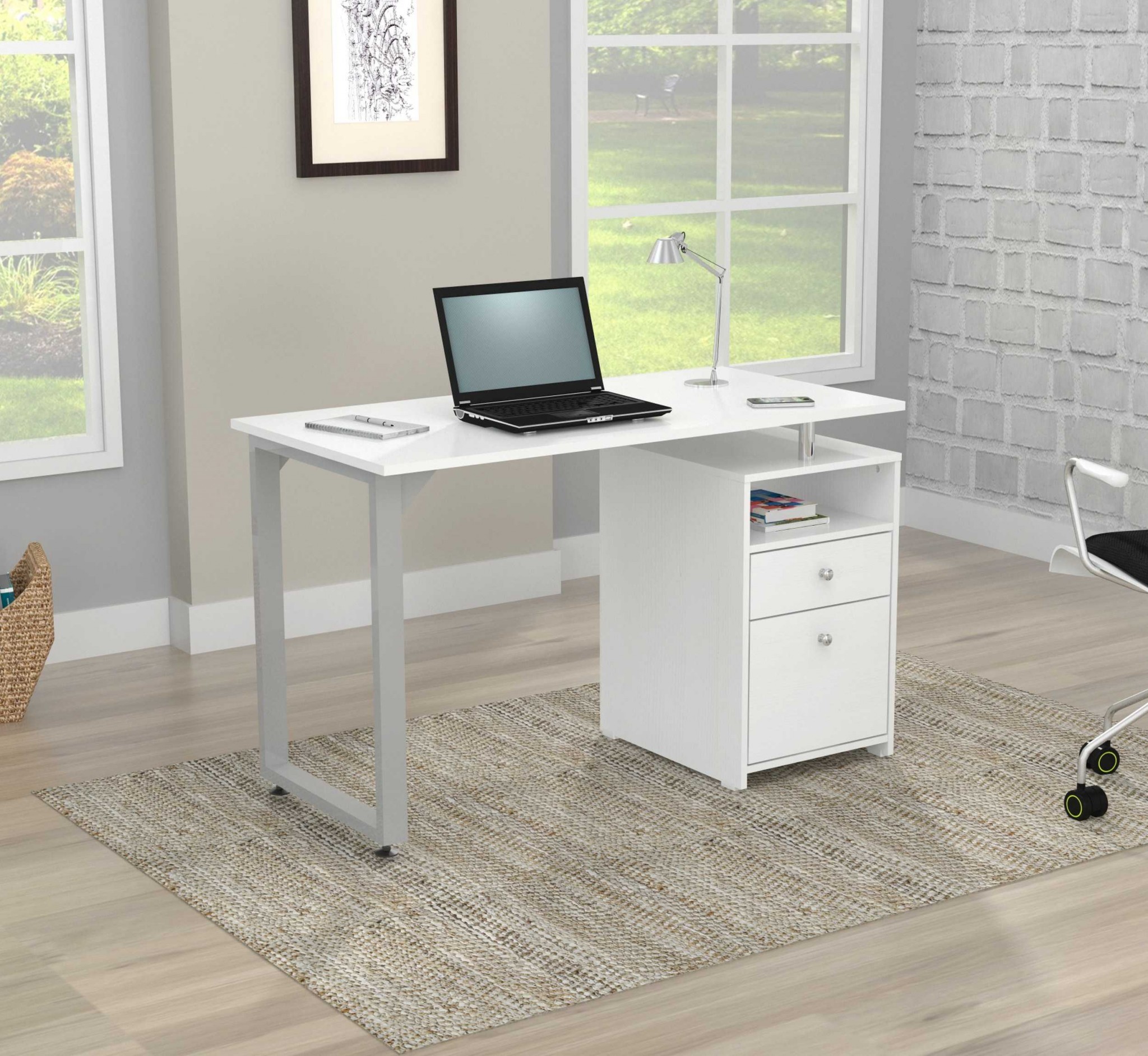 29.5" Modern White Melamine and Engineered Wood Writing Desk