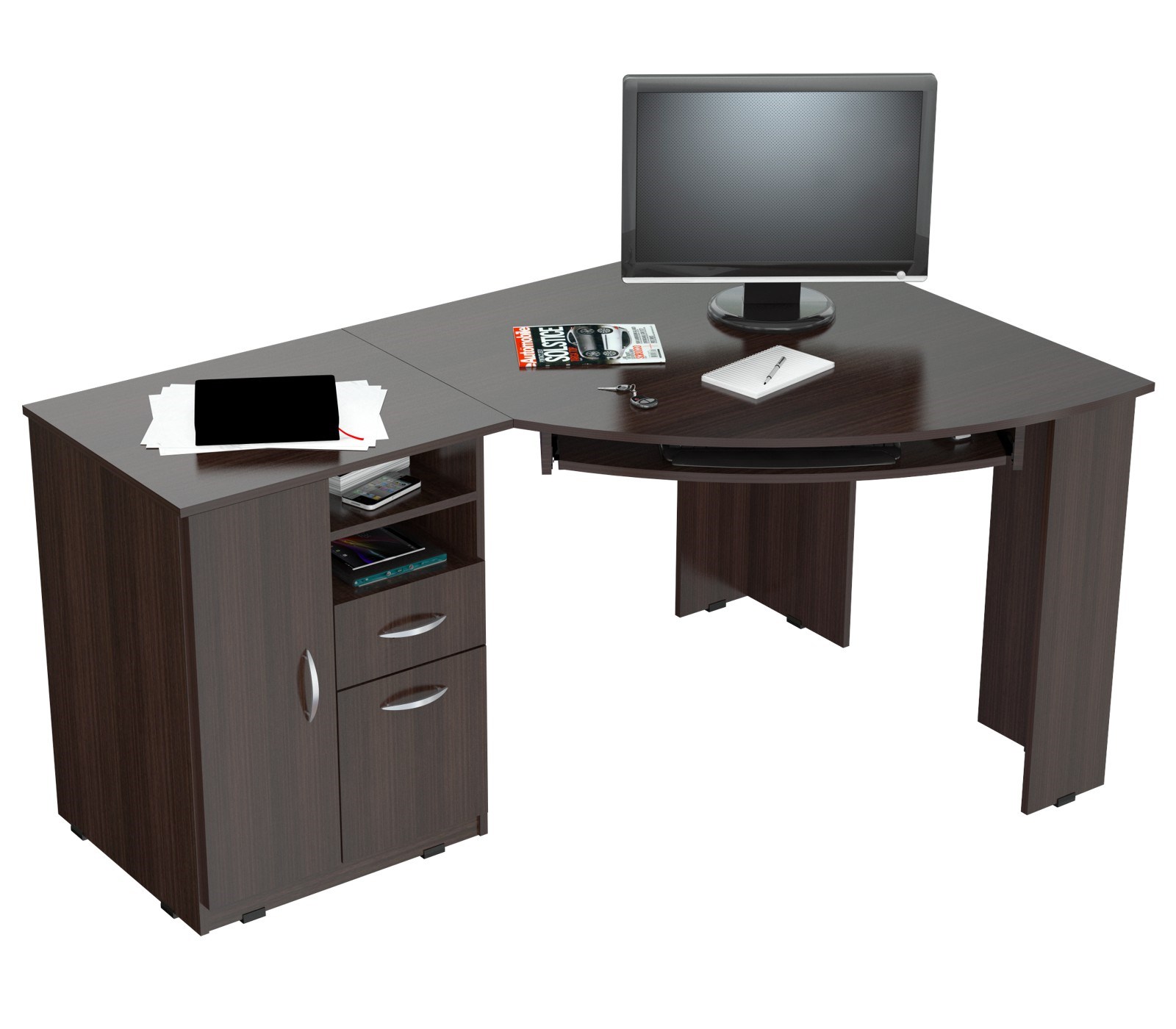 29.5" Espresso Melamine and Engineered Wood L Shaped Computer Work Center