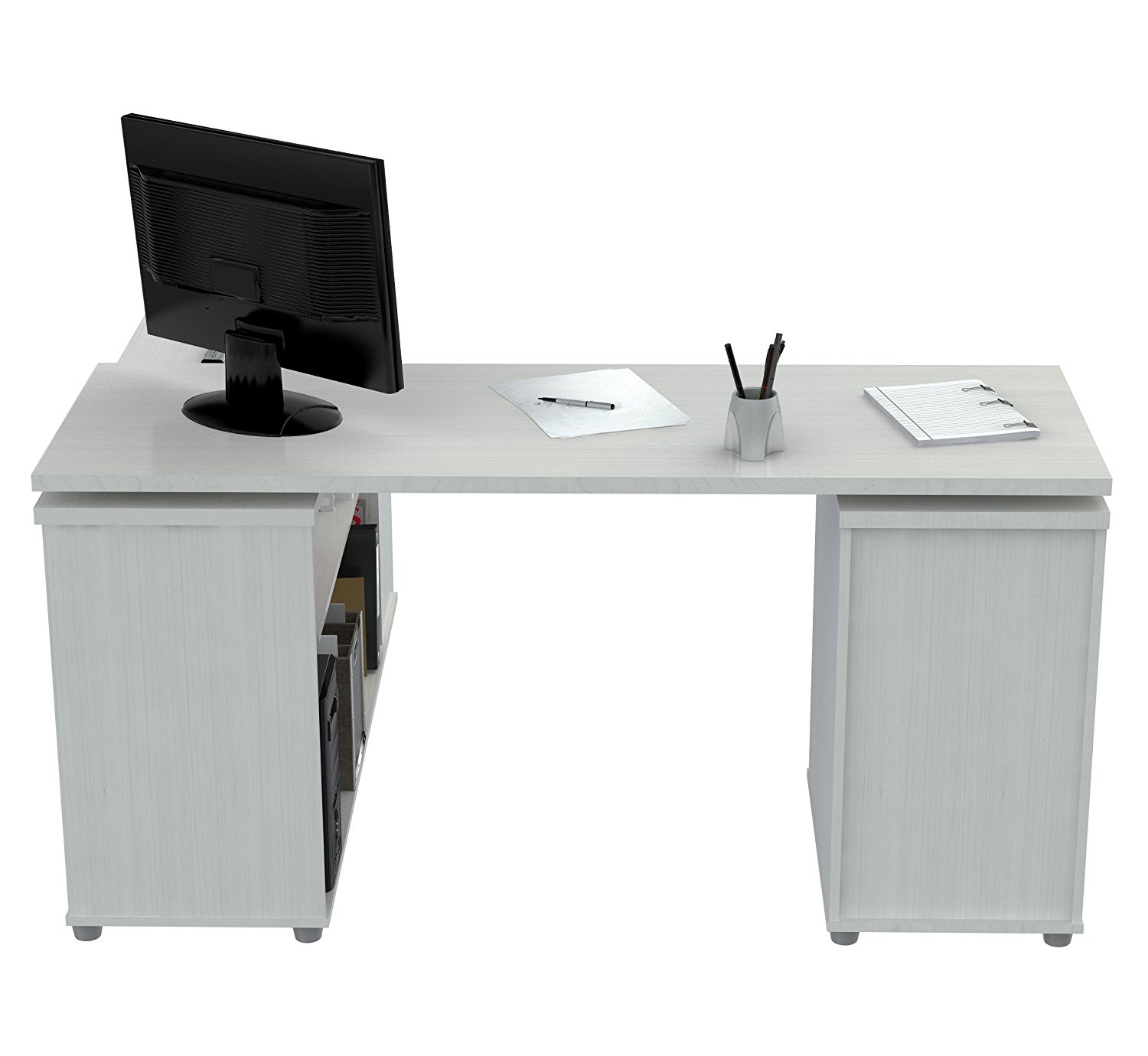 29.5" White Melamine and Engineered Wood L Shaped Computer Desk