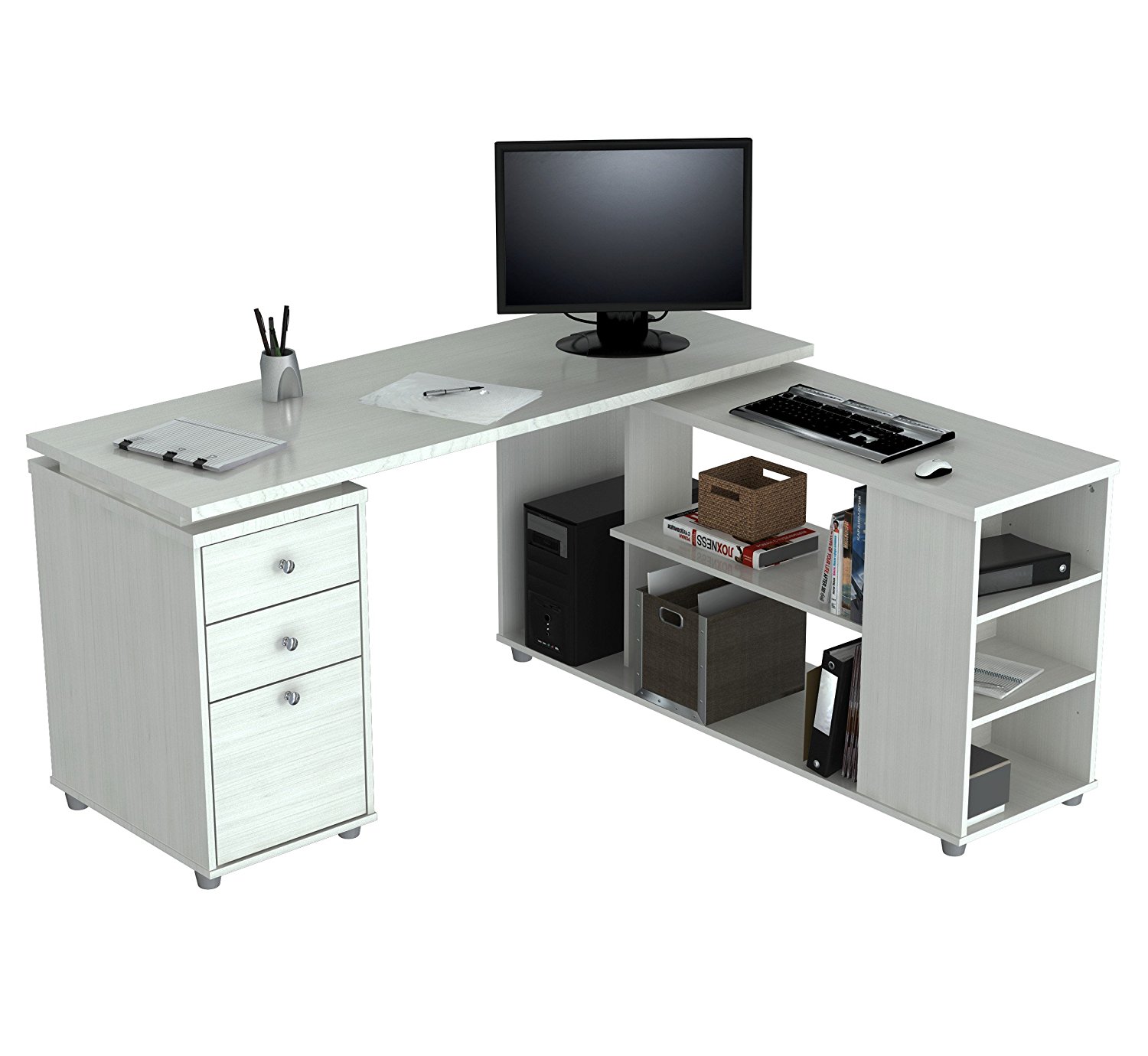 29.5" White Melamine and Engineered Wood L Shaped Computer Desk