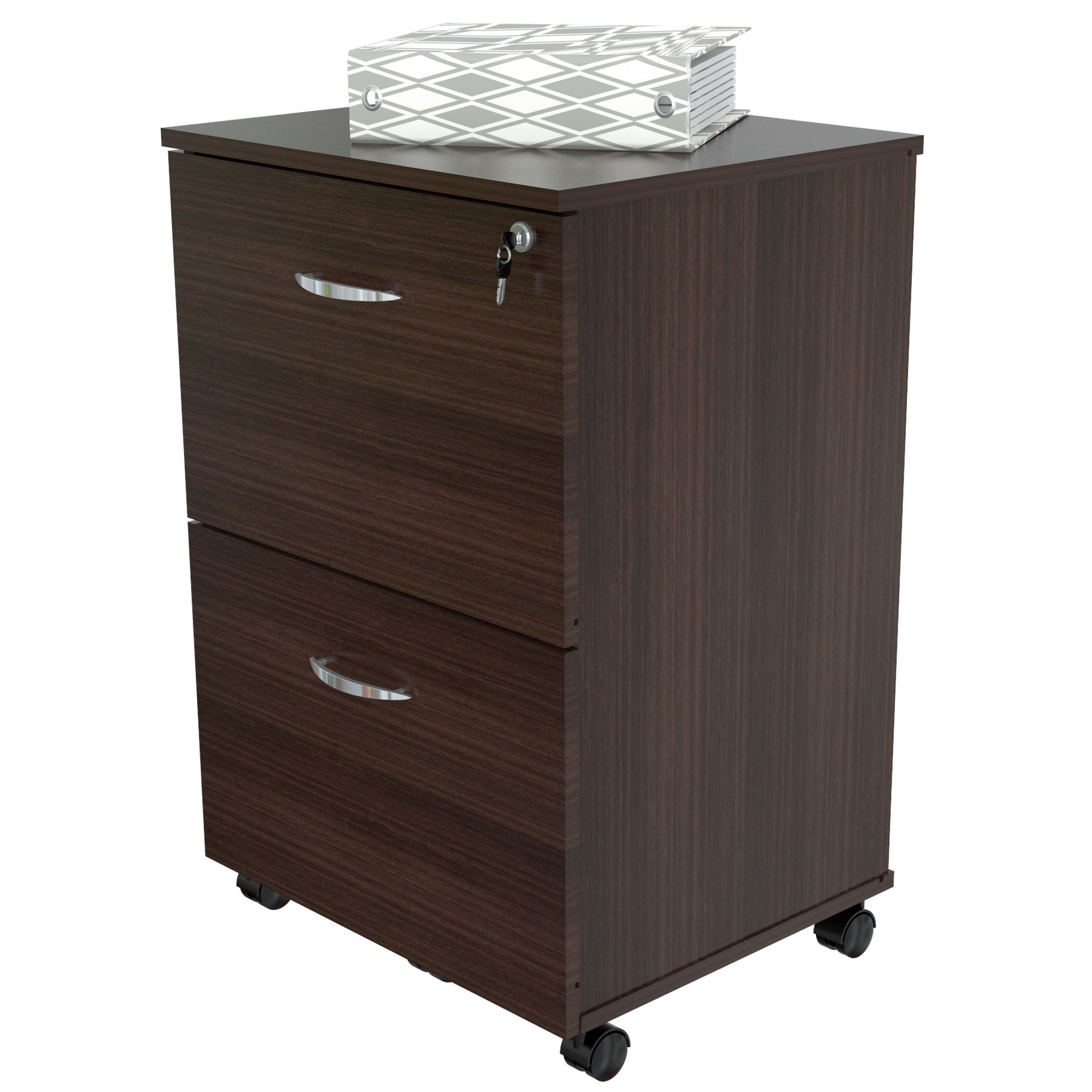 27.6" Espresso Melamine and Engineered Wood File Cabinet with Two Drawers