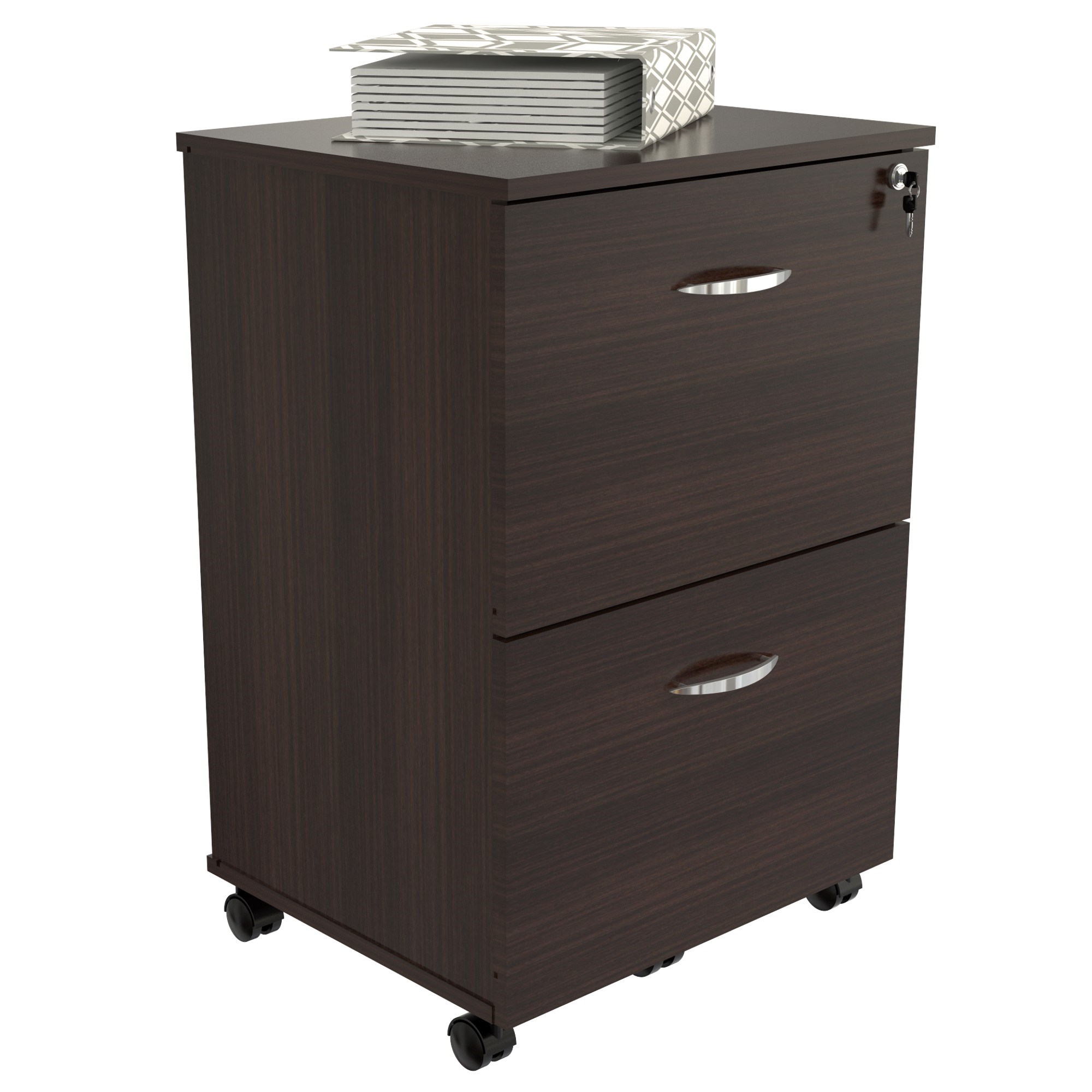 27.6" Espresso Melamine and Engineered Wood File Cabinet with Two Drawers