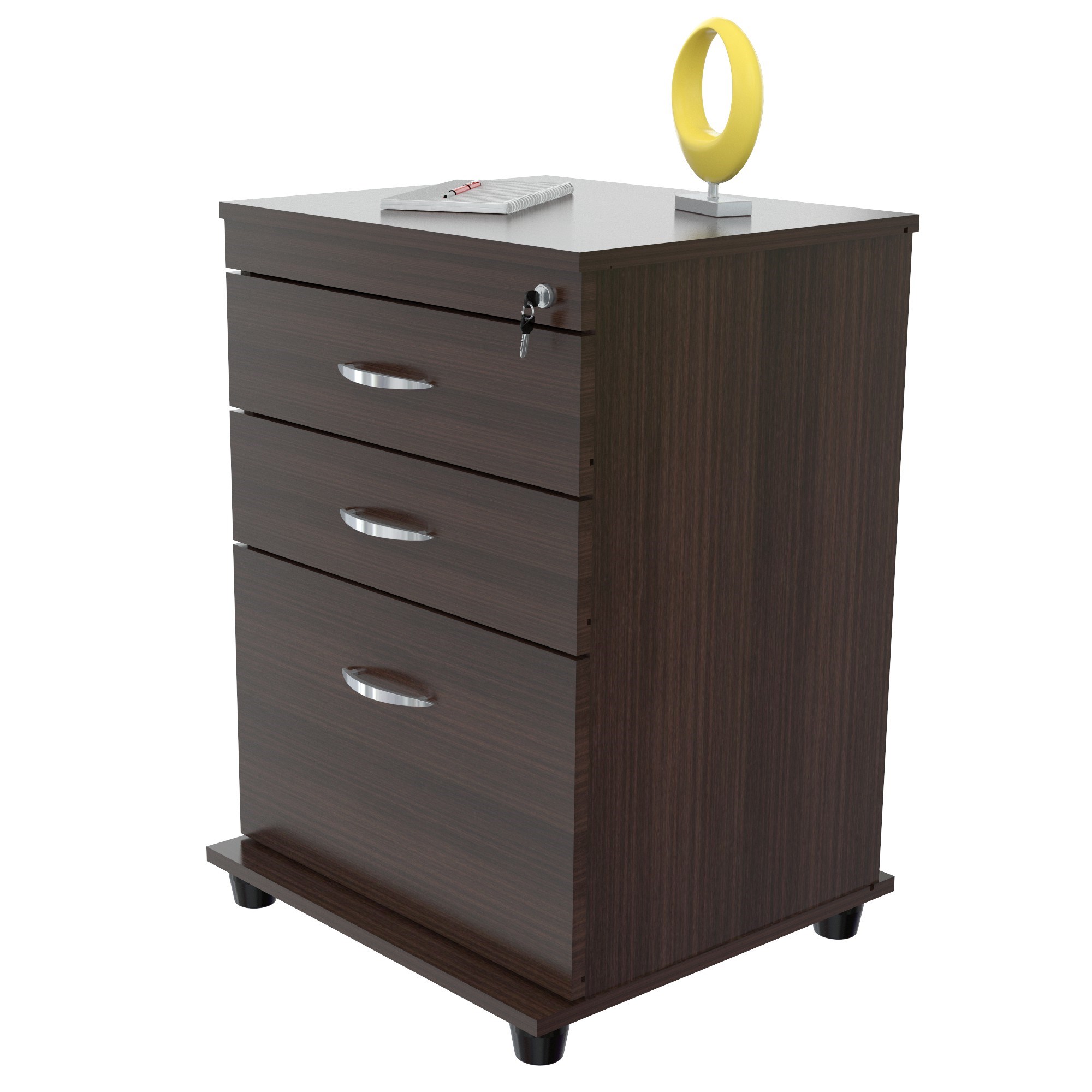 26.8" Espresso Melamine and Engineered Wood File Cabinet with 3 Drawers