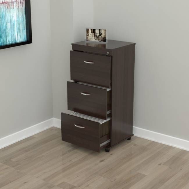 40.2" Espresso Melamine and Engineered Wood File Cabinet with 3 Drawers