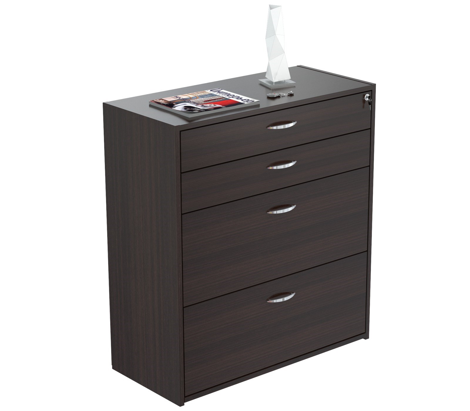 38.7" Espresso Melamine and Engineered Wood Filing Cabinet with 4 Drawers