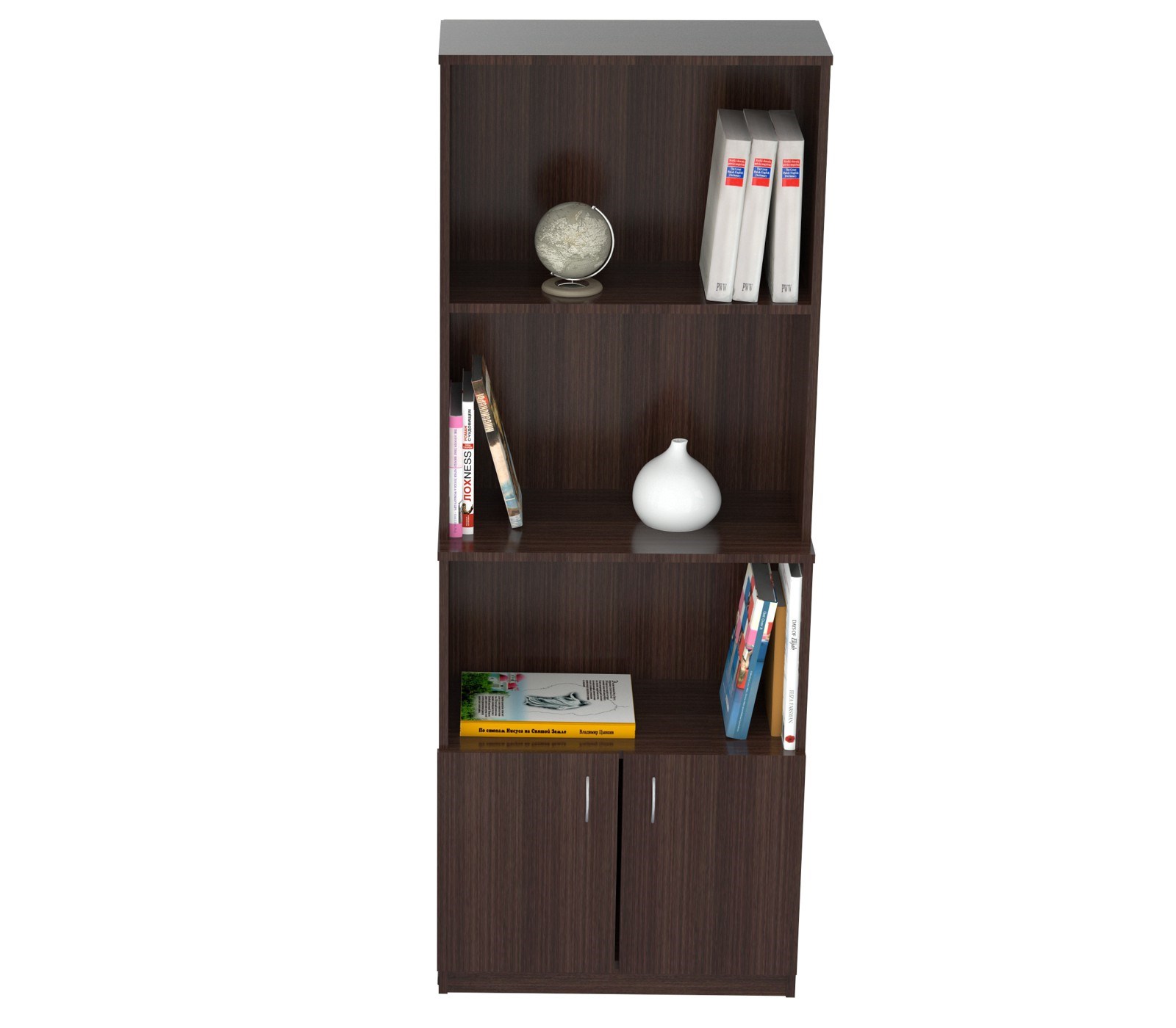 63" Espresso Melamine and Engineered Wood Bookcase with a Storage Area