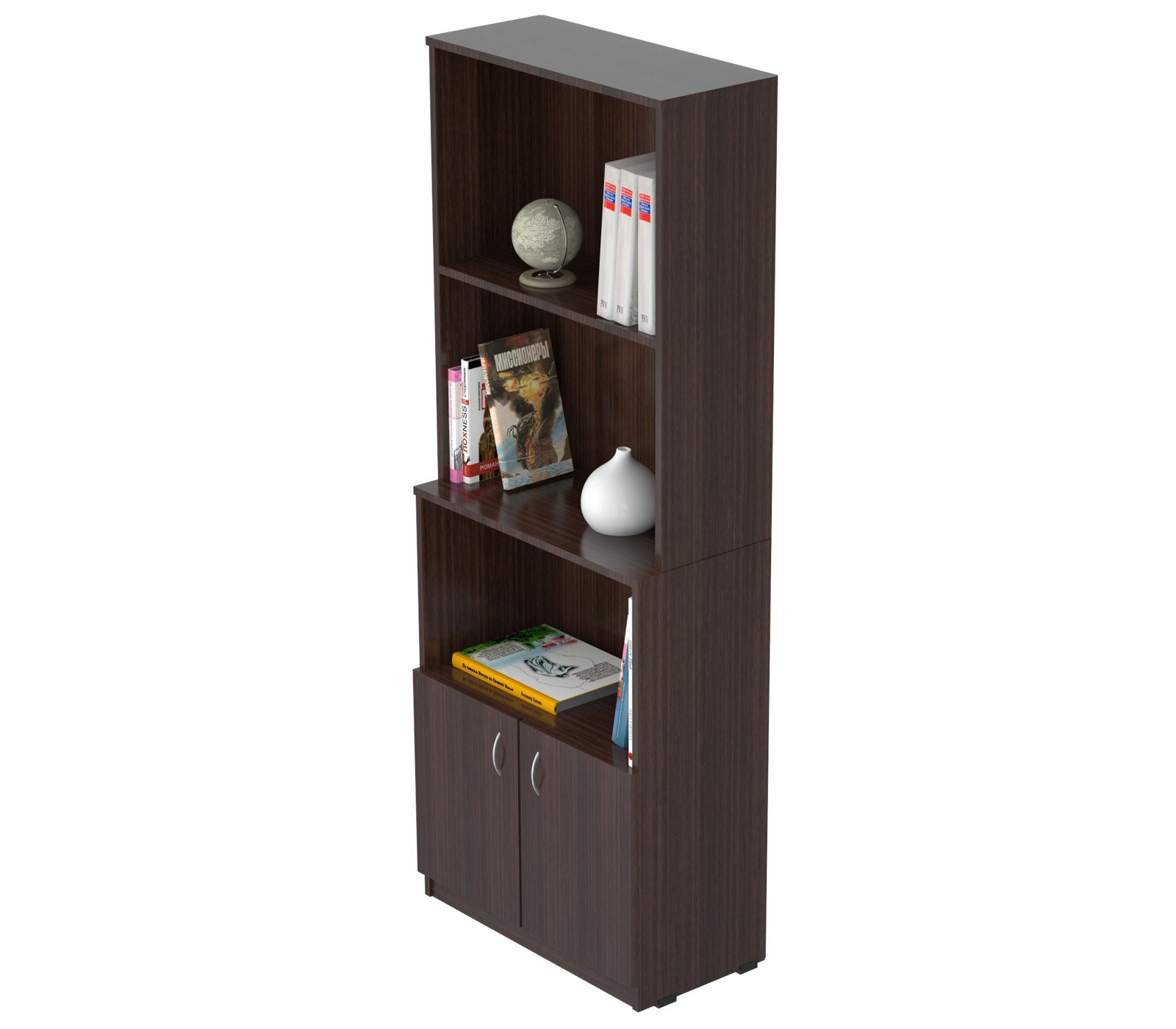 63" Espresso Melamine and Engineered Wood Bookcase with a Storage Area