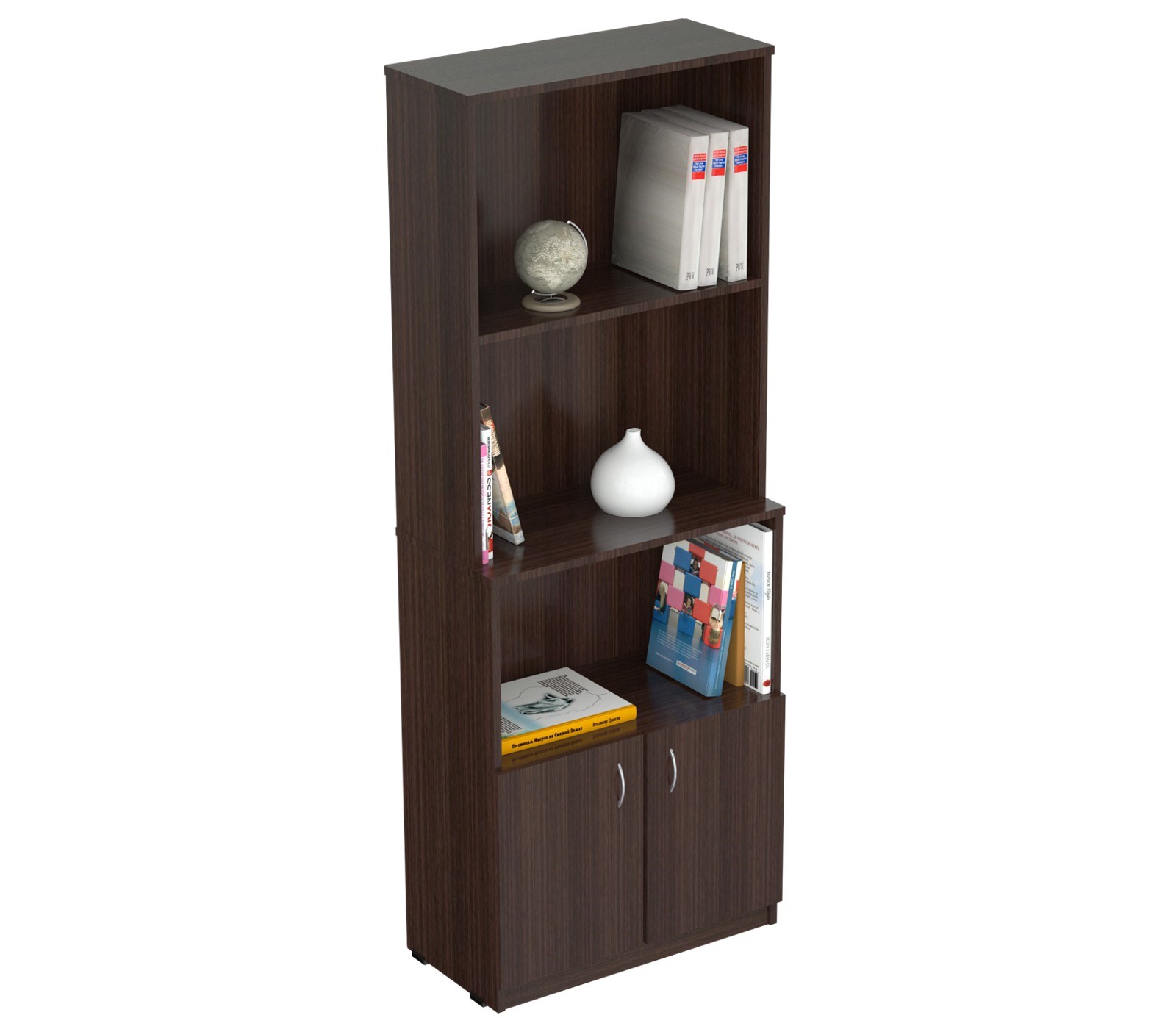 63" Espresso Melamine and Engineered Wood Bookcase with a Storage Area