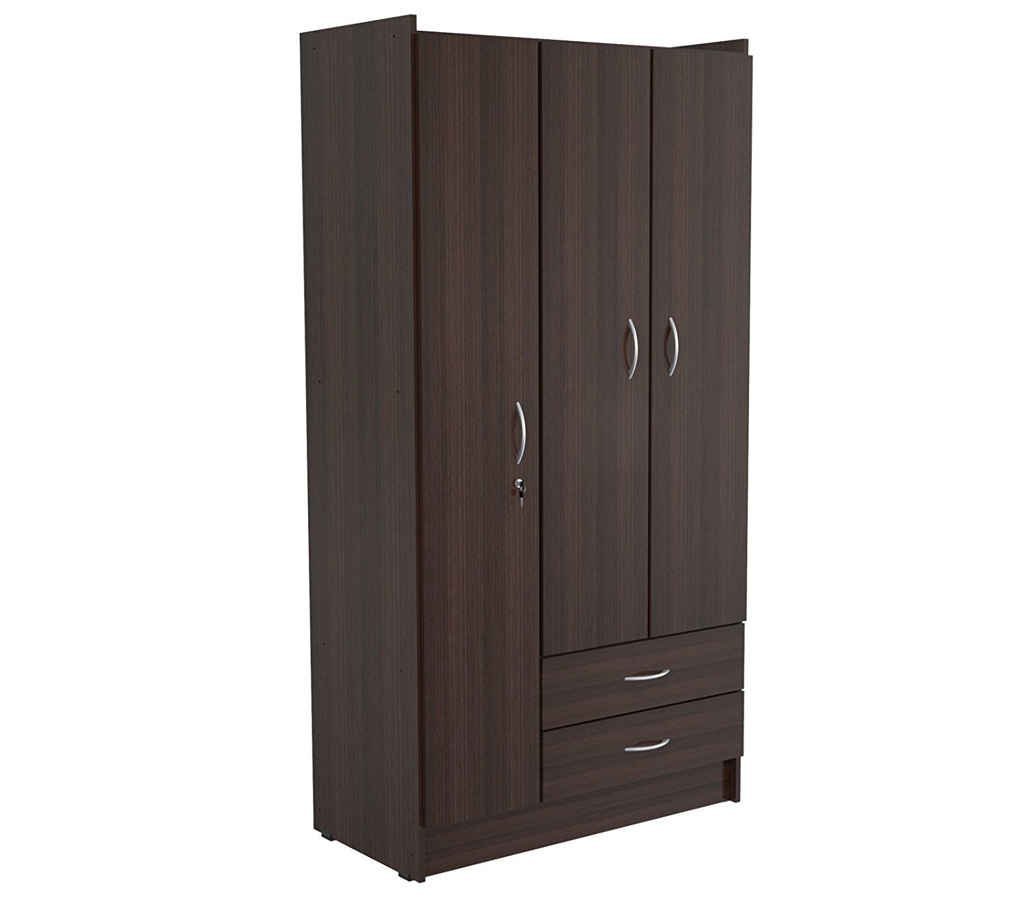 71.2" Espresso Melamine and Engineered Wood Wardrobe with 3 Doors