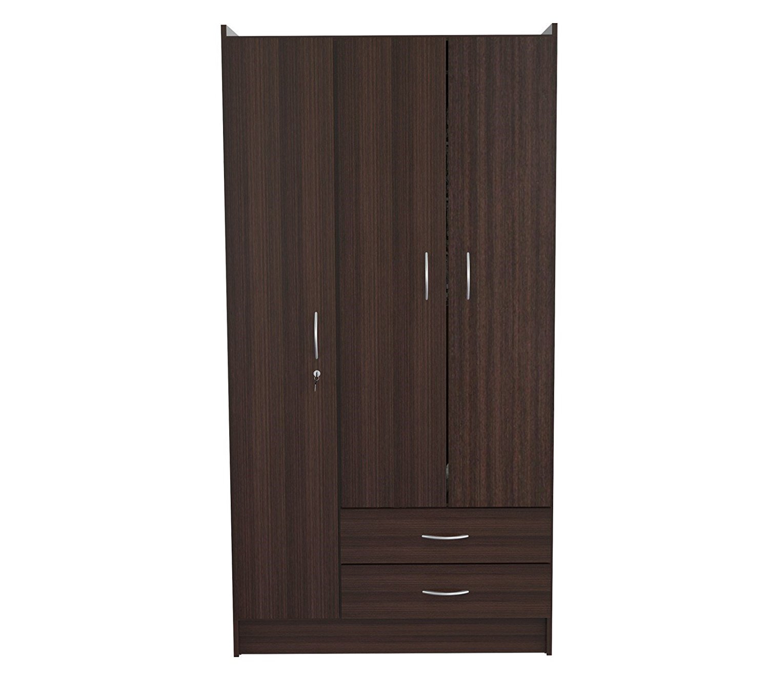 71.2" Espresso Melamine and Engineered Wood Wardrobe with 3 Doors