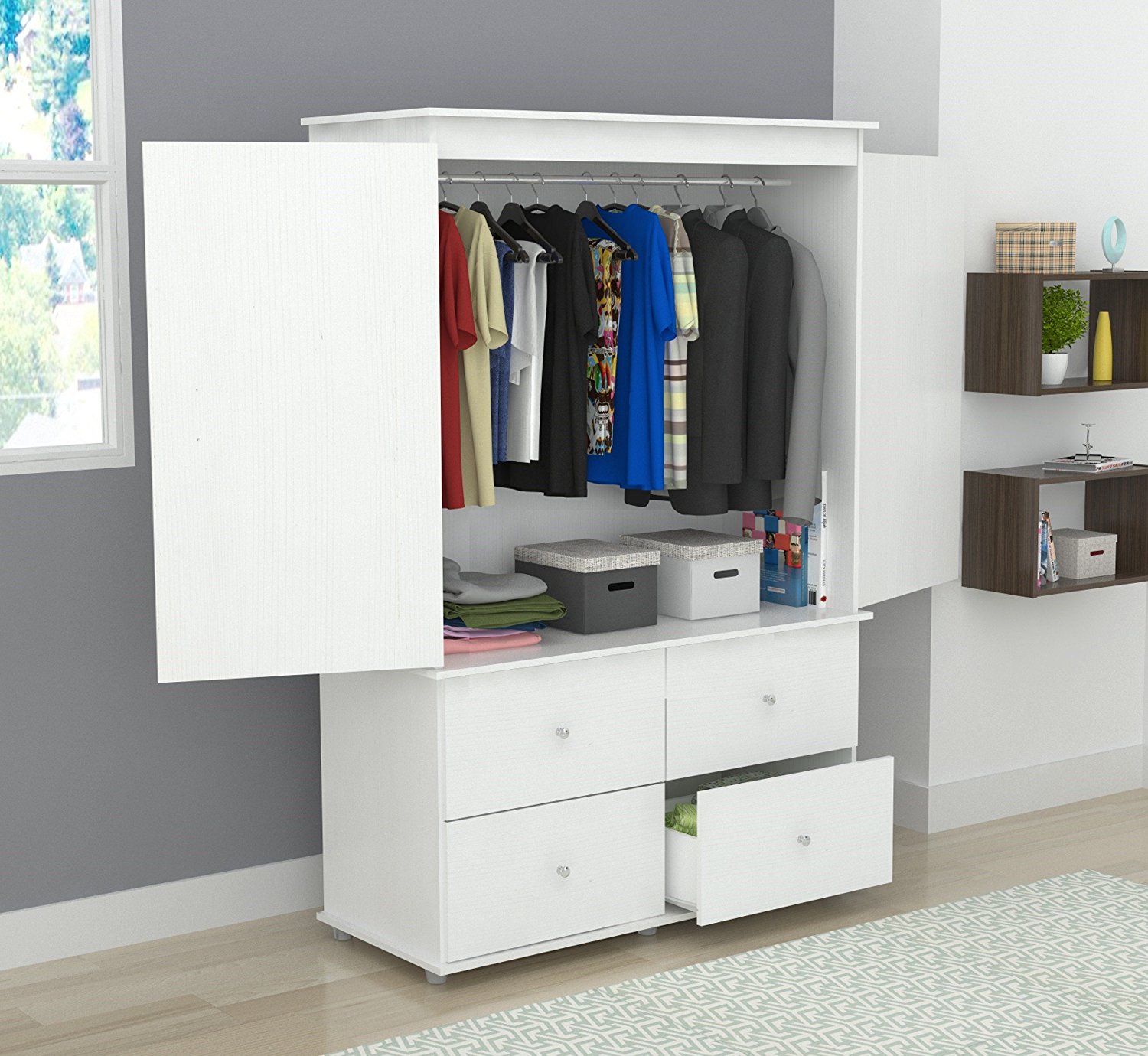 70.9" White Solid Composite Wood Dresser with 2 Doors and 4 Drawers