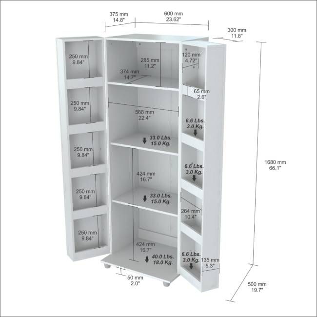 66.1" White Melamine and Engineered Wood Storage Cabinet