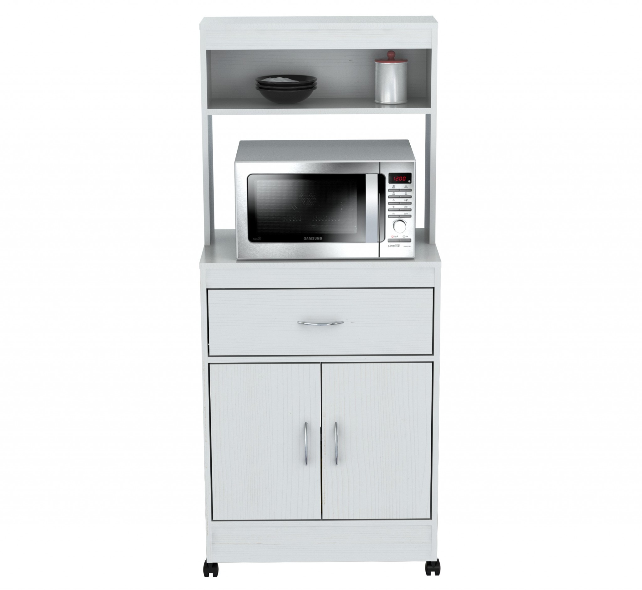 56.3" White Melamine and Engineered Wood Microwave Cabinet