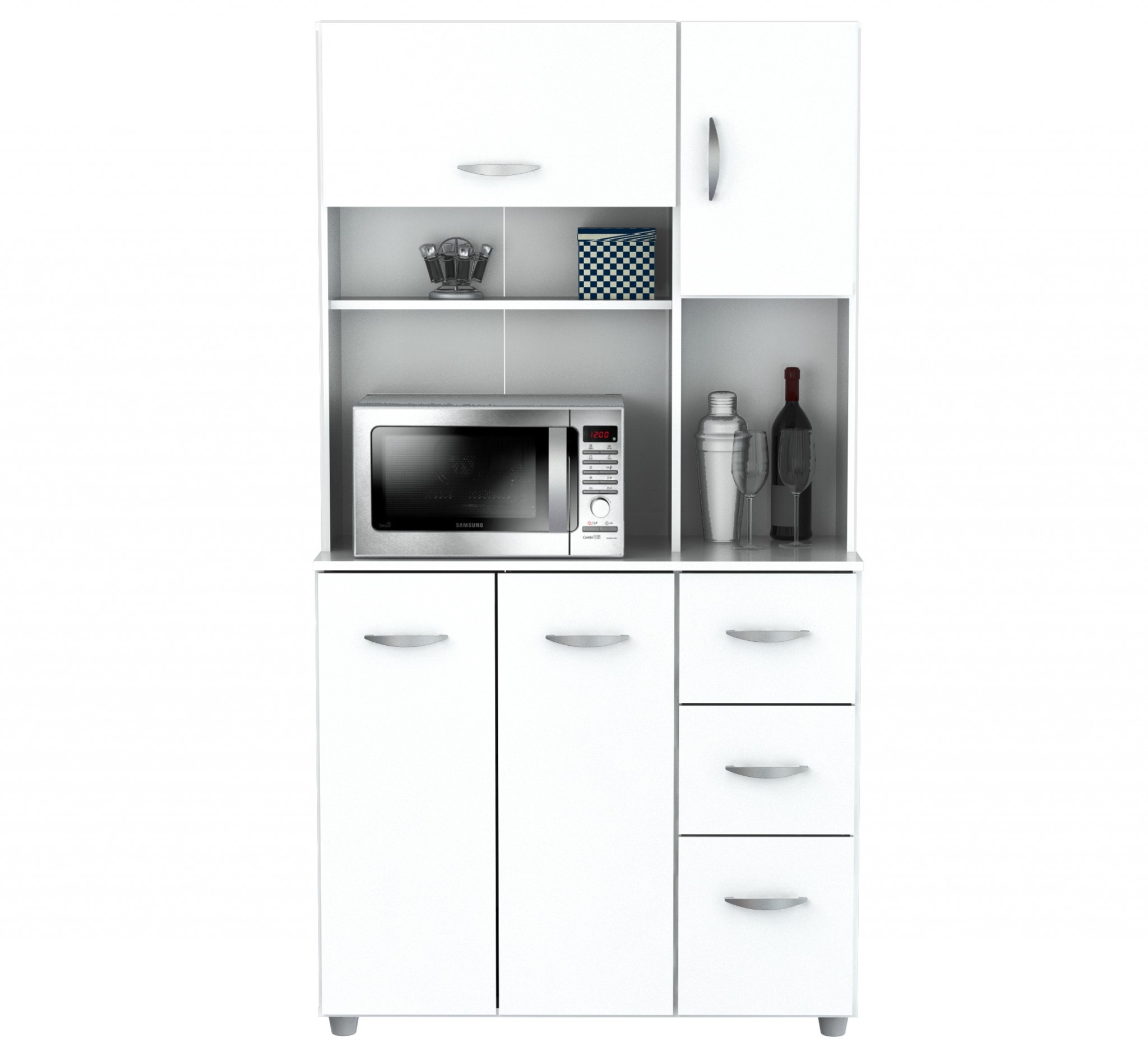 66.1" Contemporary White Melamine and Engineered Wood Kitchen Storage Cabinet