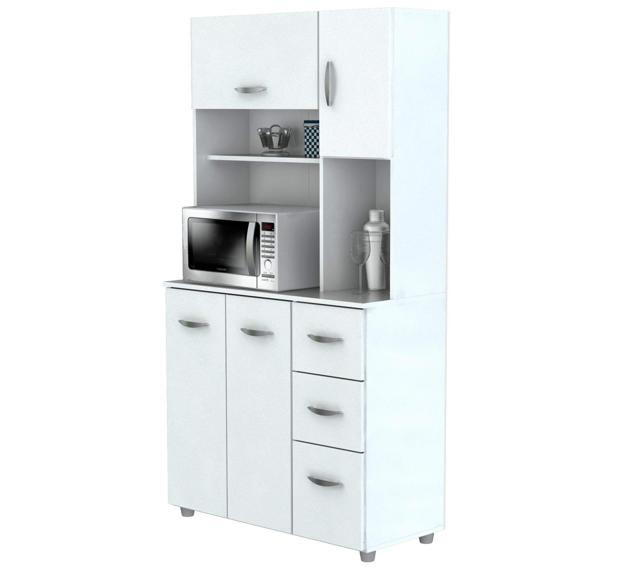 66.1" Contemporary White Melamine and Engineered Wood Kitchen Storage Cabinet