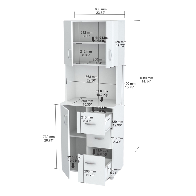 66 1 White Melamine And Engineered Wood Kitchen Storage Cabinet