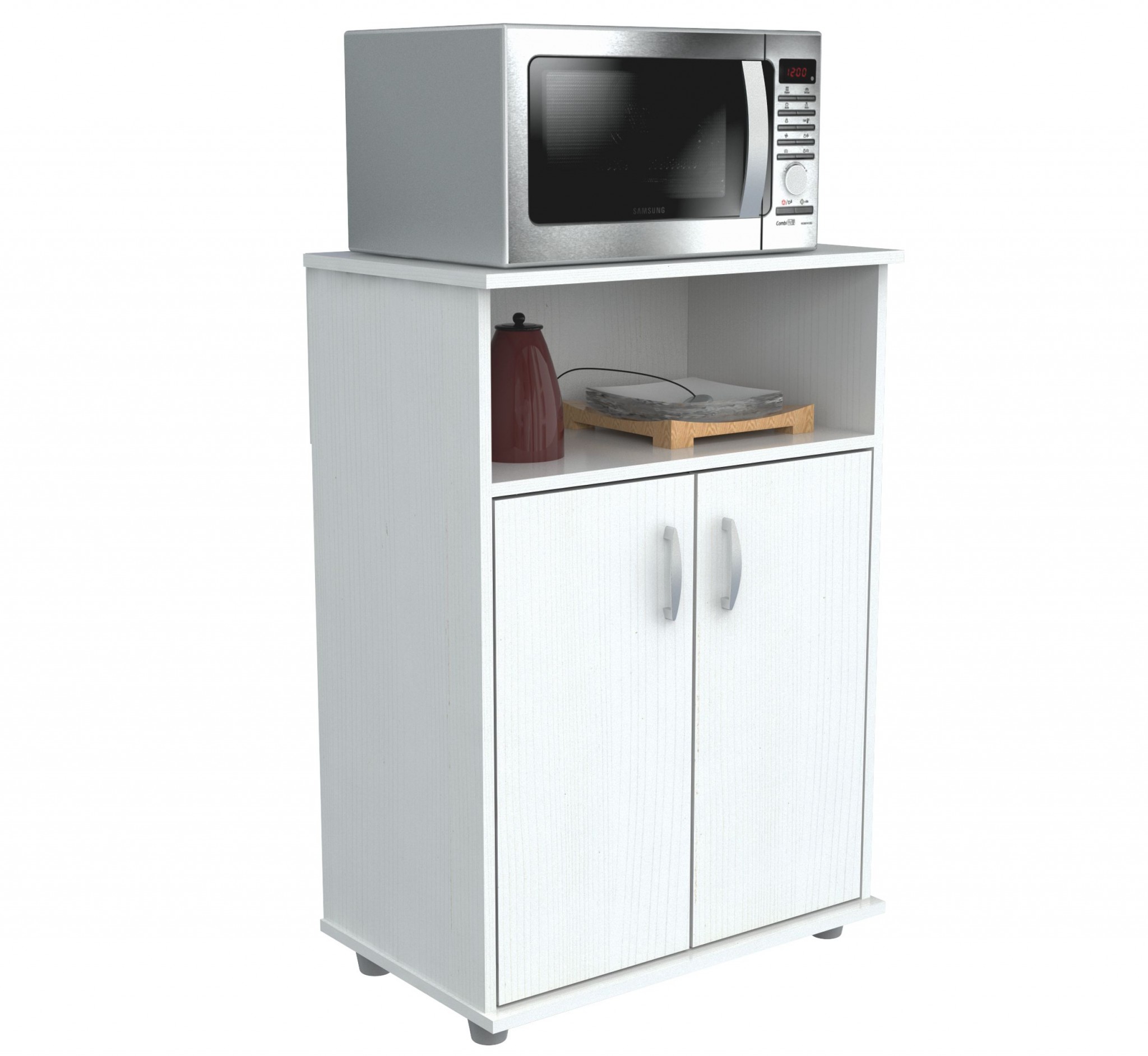34.7" White Melamine and Engineered Wood Microwave Cabinet