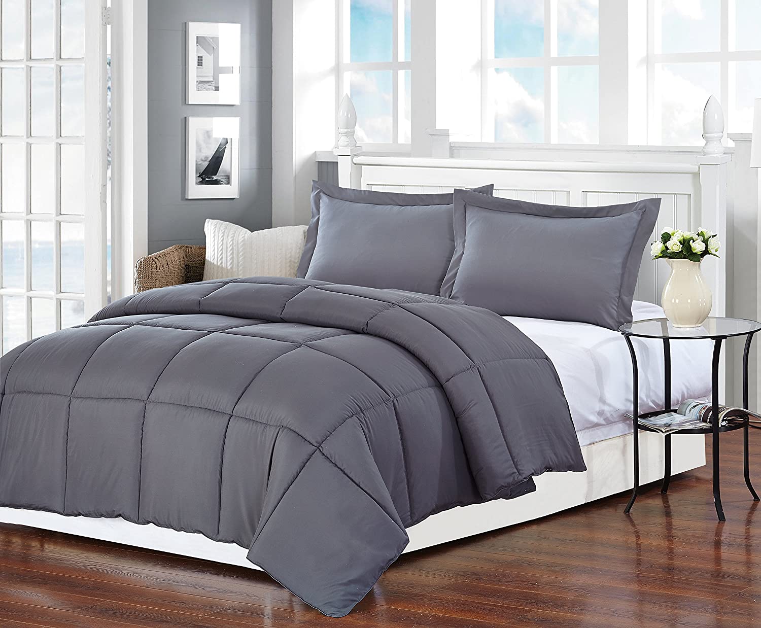 Polyester Medium Warmth Down Alternative Comforter Duvet Insert California King/Eastern King (104" x 88", Grey)