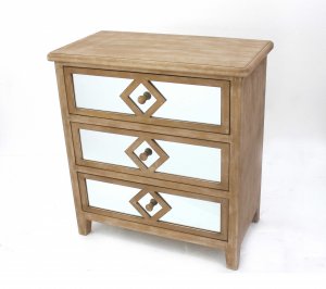 15.75 x 30 x 32 Tan Mirrored 3 Drawer Wooden - Cabinet