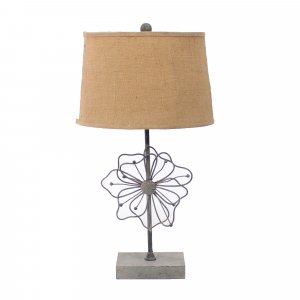 11 x 15 x 27.75 Tan Country Cottage with Blooming Flower Pedestal - Table Lamp
