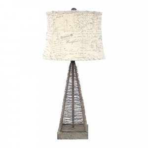15" x 13" x 28.5" Tan Industrial Metal With Gentle Linen Shade - Table Lamp