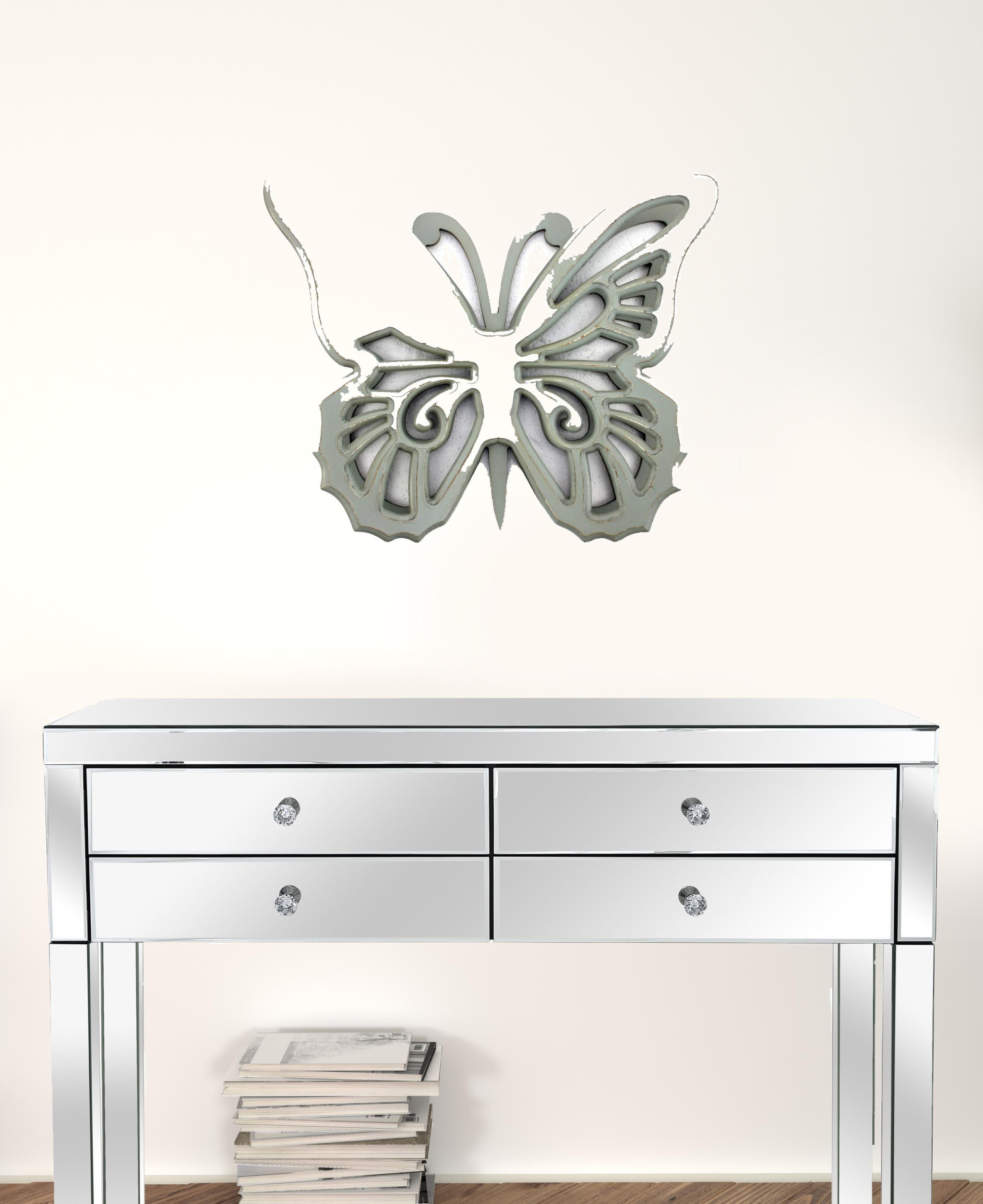 23" X 19" X 4" Gray Rustic Butterfly Wooden  Wall Decor-274490-1