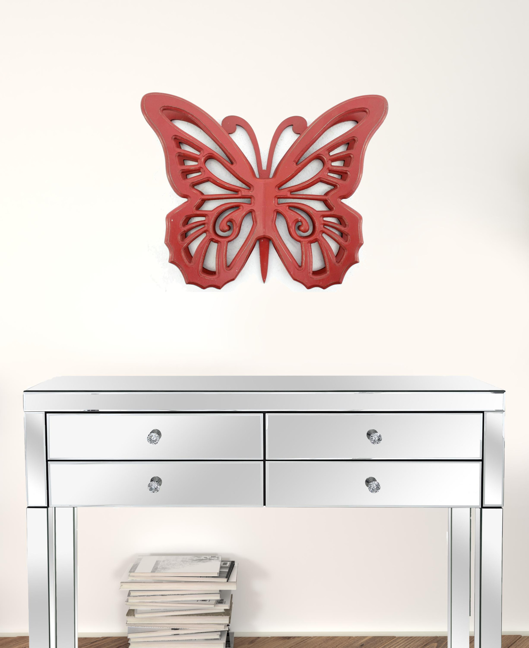 23" X 19" X 4" Red Rustic Butterfly Wooden  Wall Decor-274491-1