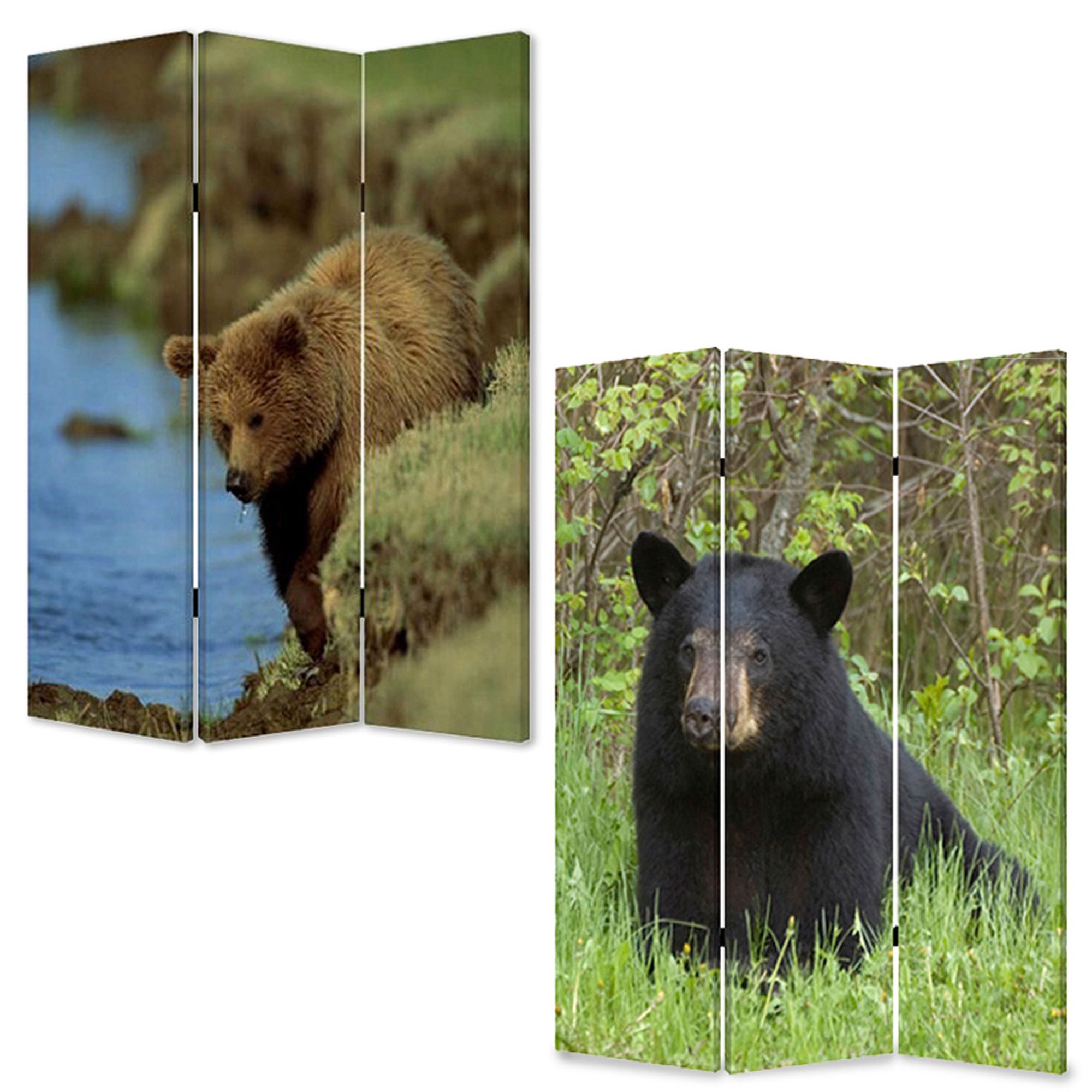 1" x 48" x 72" Multi Color Wood Canvas Bear Screen