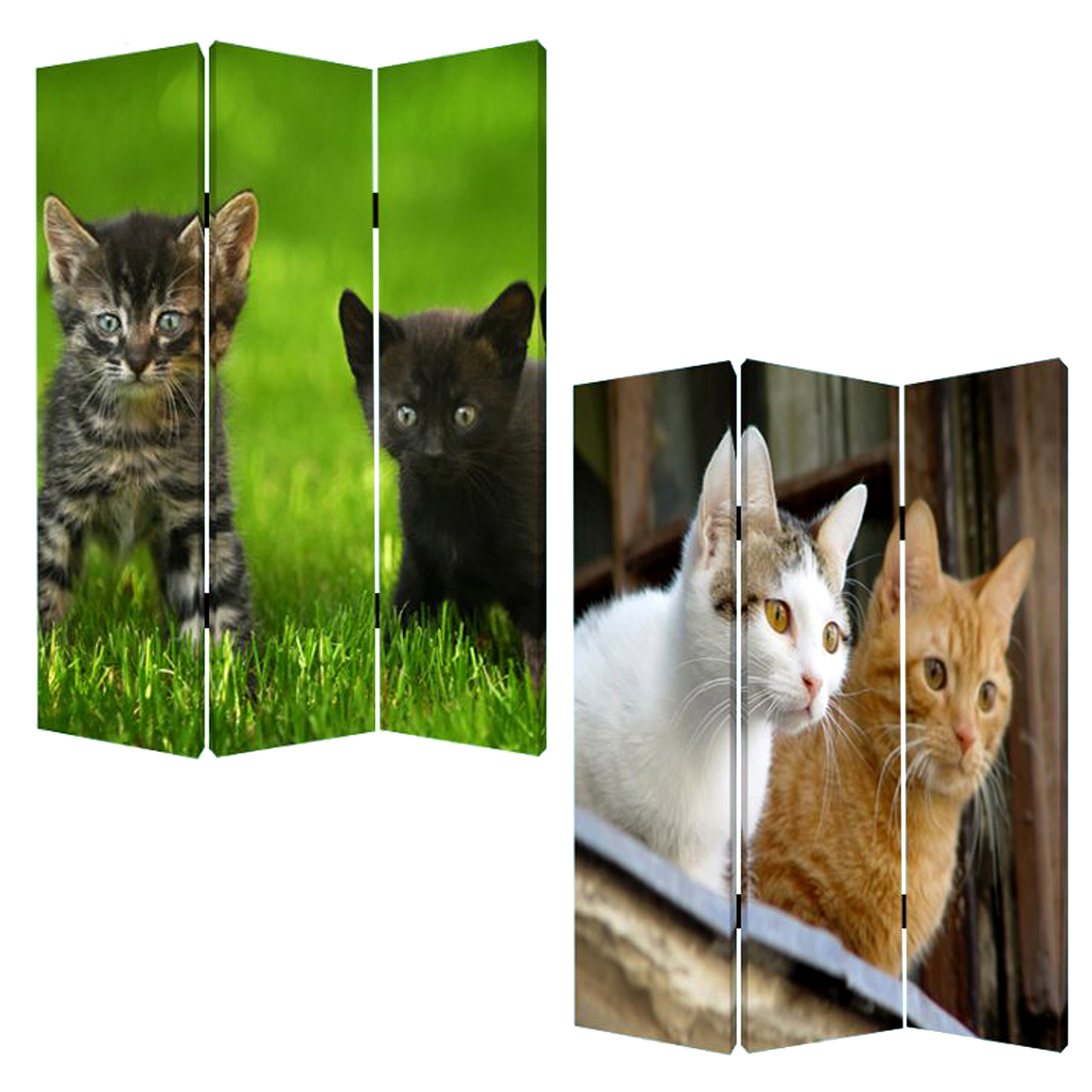 1" x 48" x 72" Multi Color Wood Canvas Curious Cat Screen