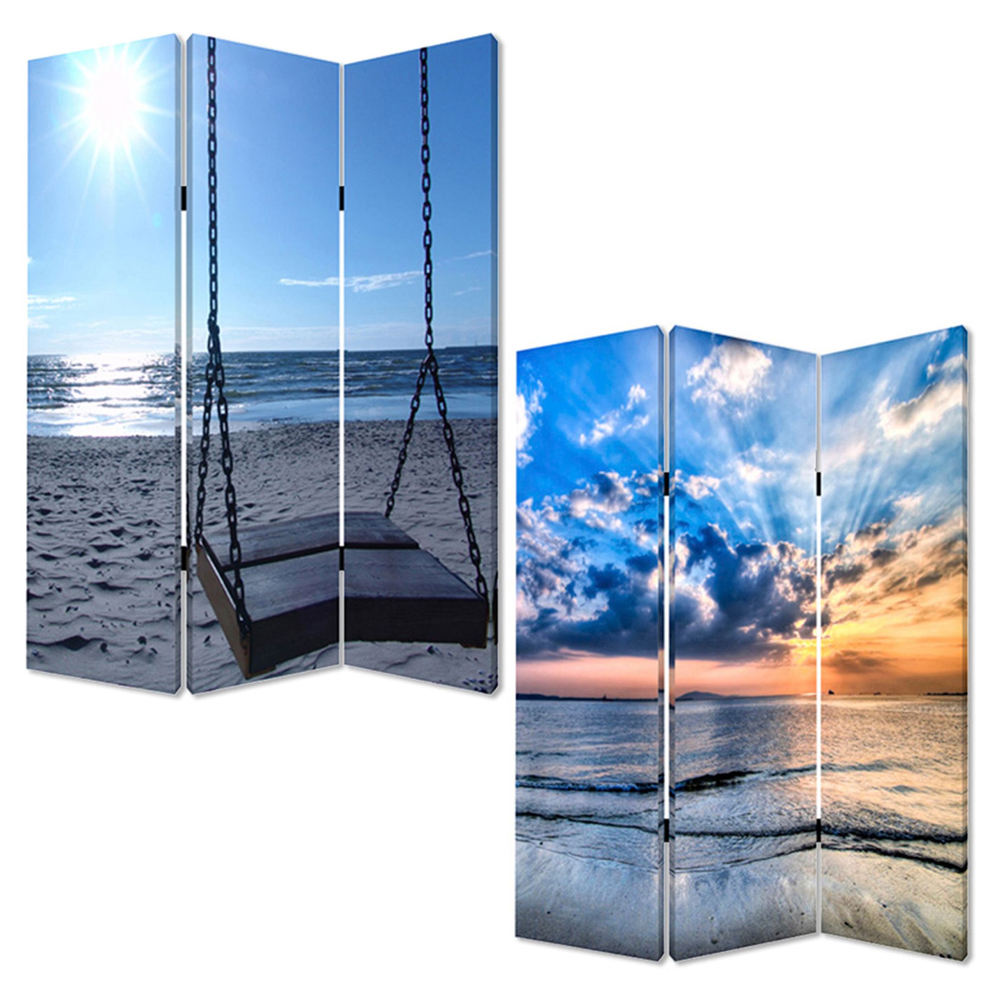 1" x 48" x 72" Multi Color Wood Canvas Seaside Serenity Screen