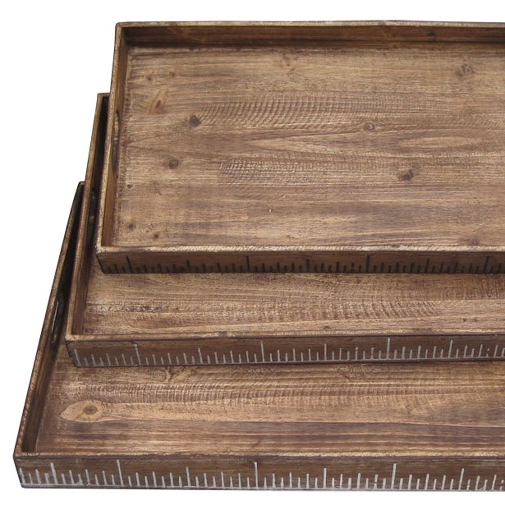 19" x 12" Brown Wood Tray Set