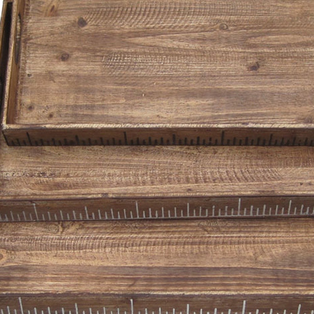 19" x 12" Brown Wood Tray Set
