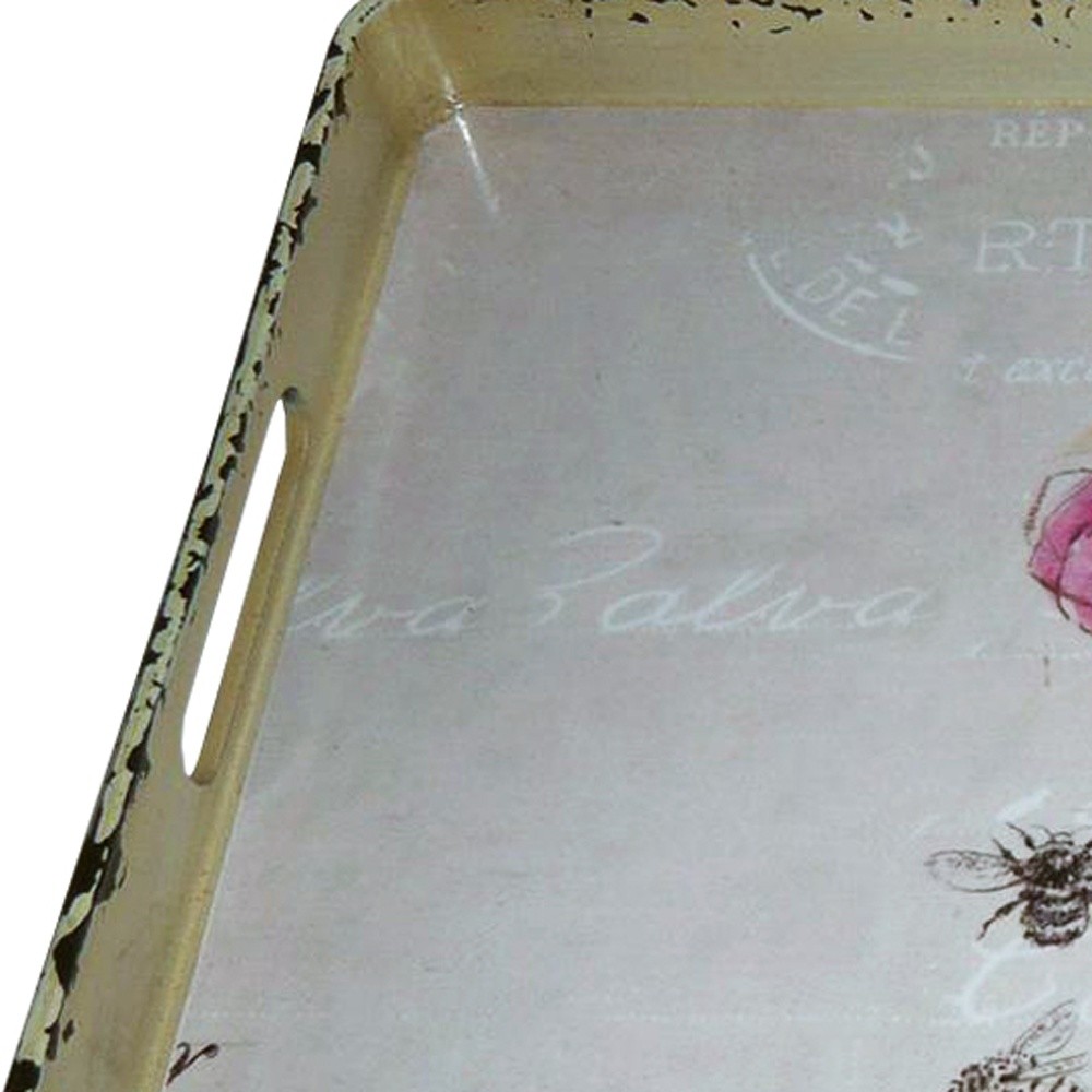 Vintage Style Pretty Pink Flower Metal Serving Tray