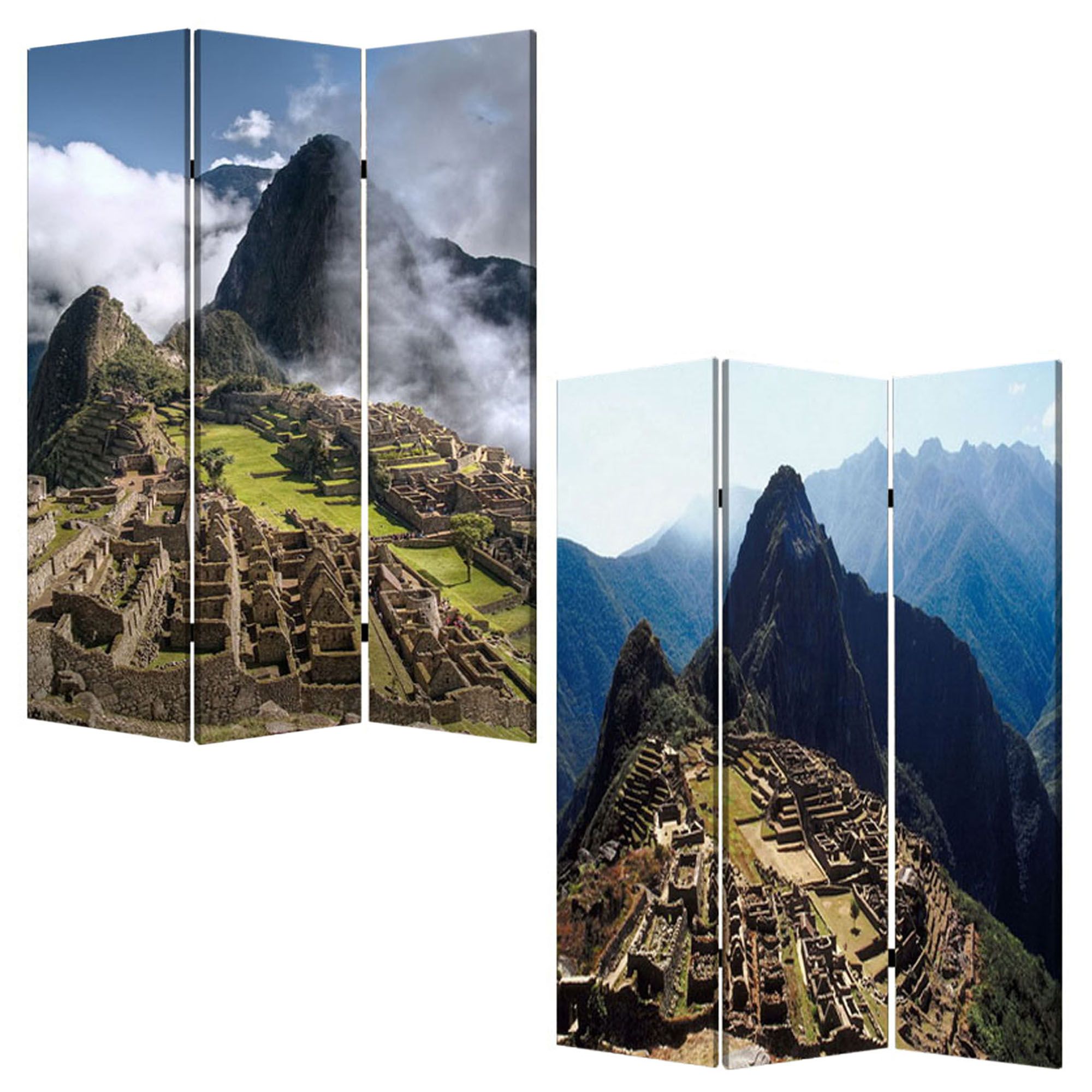 1" x 48" x 72" Multi Color Wood Canvas Machu Picchu Screen